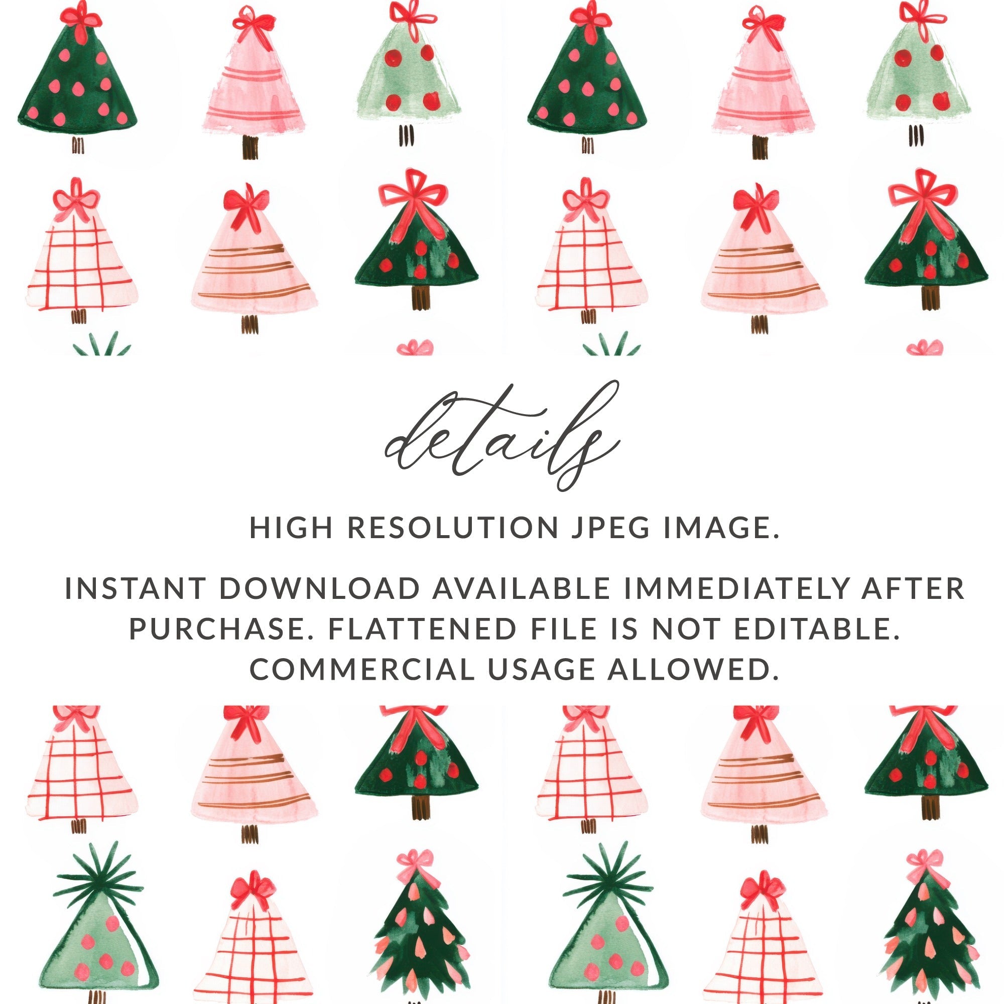 Whimsical Watercolor Christmas Trees a Festive Holiday Pattern Digital - Moore and Mountain