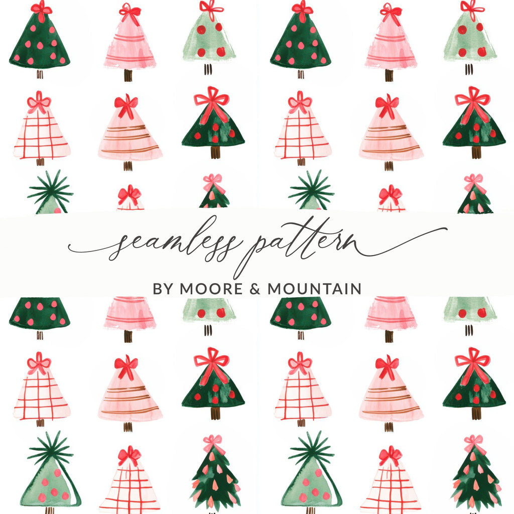Whimsical Watercolor Christmas Trees a Festive Holiday Pattern Digital - Moore and Mountain