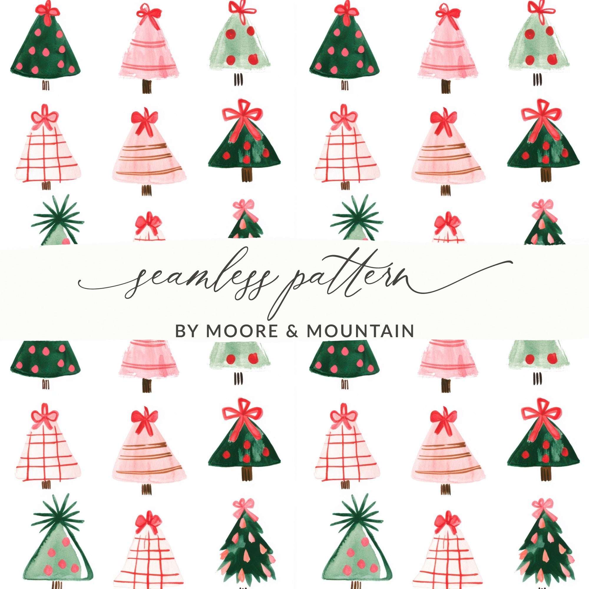 Whimsical Watercolor Christmas Trees a Festive Holiday Pattern Digital - Moore and Mountain