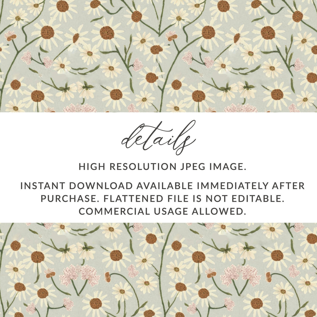 White Daisy Floral Pattern Digital Paper, Light Blue Summer Flower Repeat, Watercolor Spring Seamless Pattern, Flower Garden Print - Moore and Mountain