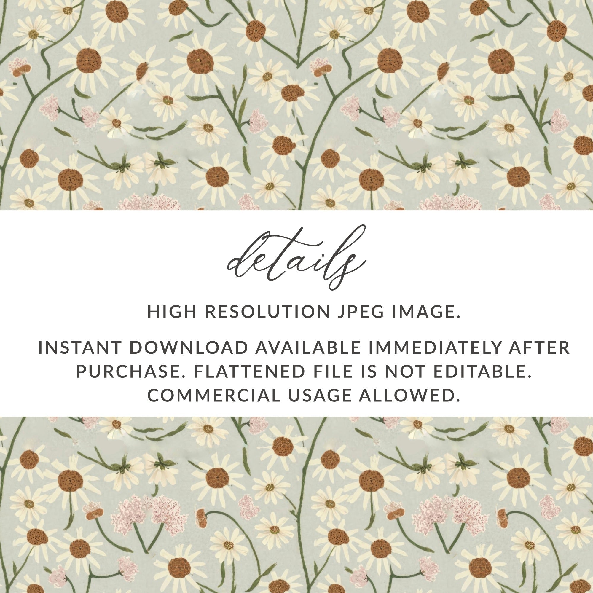 White Daisy Floral Pattern Digital Paper, Light Blue Summer Flower Repeat, Watercolor Spring Seamless Pattern, Flower Garden Print - Moore and Mountain