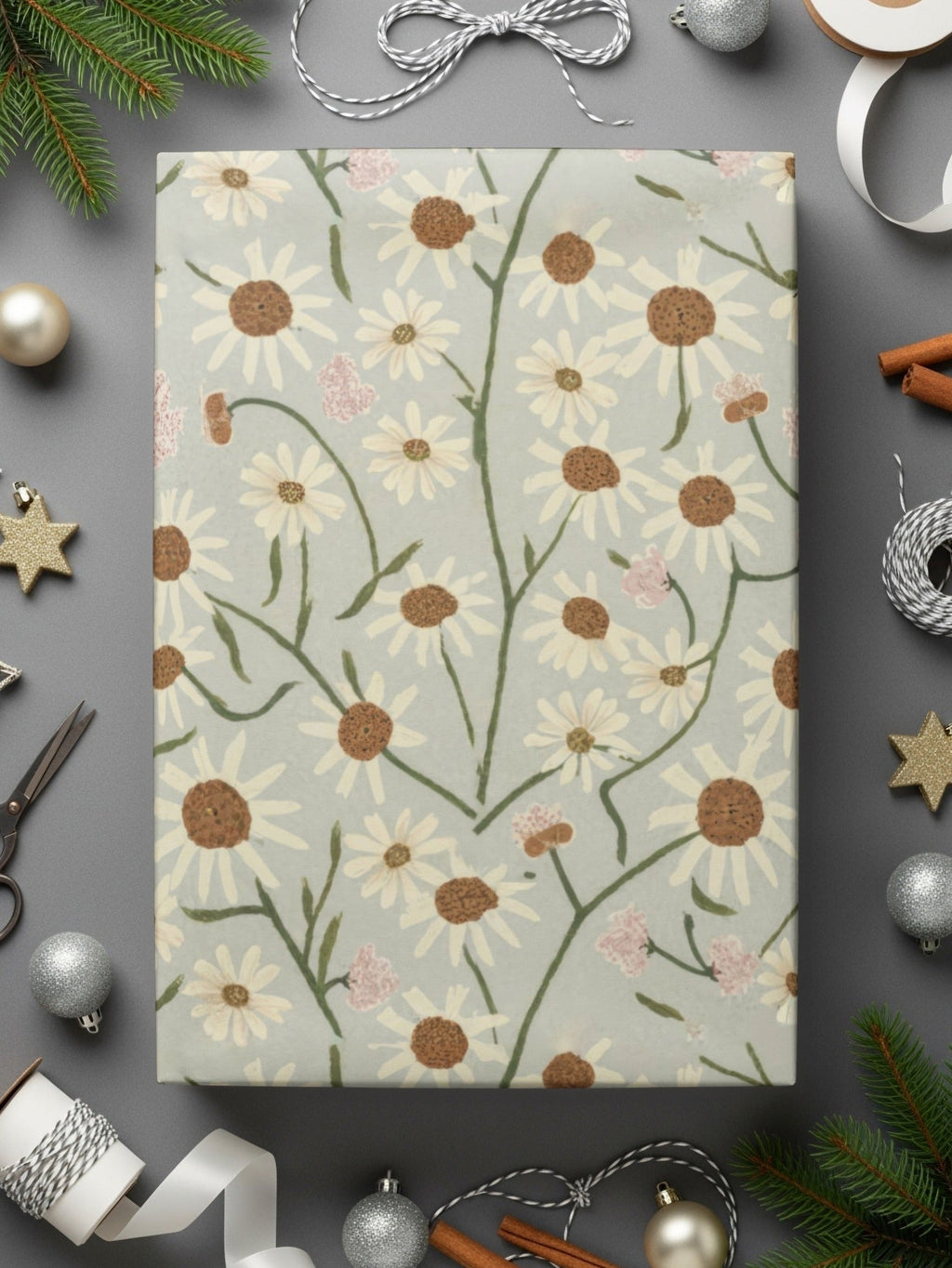 White Daisy Floral Pattern Digital Paper, Light Blue Summer Flower Repeat, Watercolor Spring Seamless Pattern, Flower Garden Print - Moore and Mountain