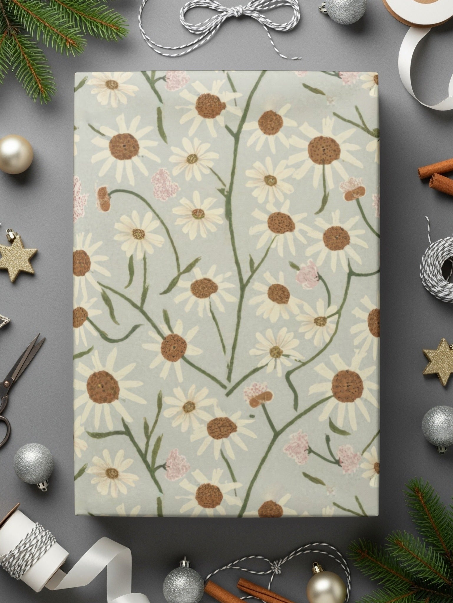 White Daisy Floral Pattern Digital Paper, Light Blue Summer Flower Repeat, Watercolor Spring Seamless Pattern, Flower Garden Print - Moore and Mountain