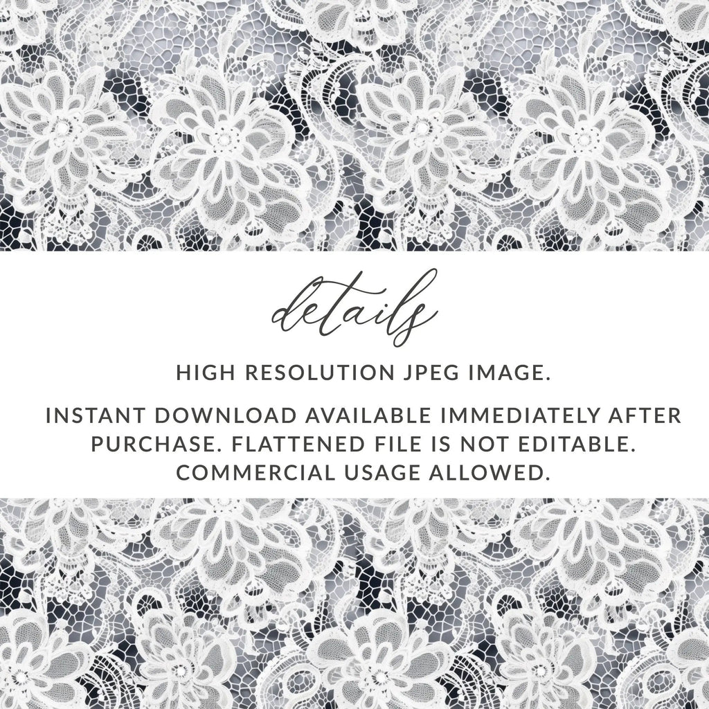 White Floral Lace Digital Seamless Pattern, 12x12 Inches JPEG Files, Delicate Lace Texture, Elegant Design, Digital Paper Download - Moore and Mountain