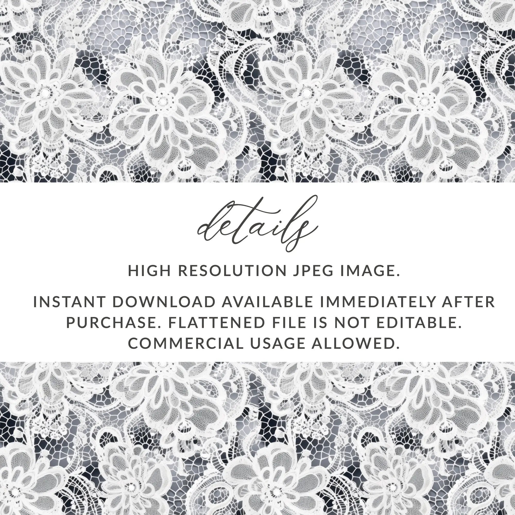 White Floral Lace Digital Seamless Pattern, 12x12 Inches JPEG Files, Delicate Lace Texture, Elegant Design, Digital Paper Download - Moore and Mountain