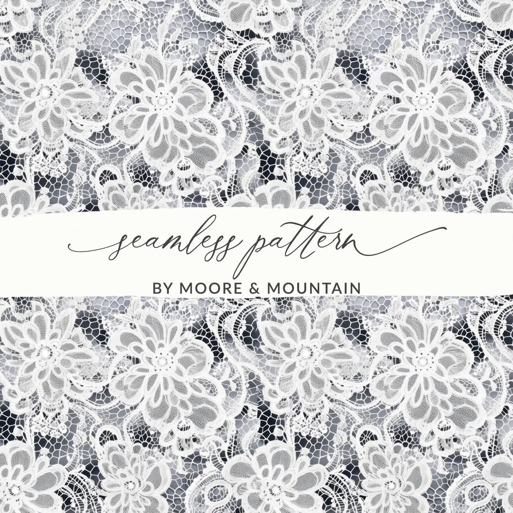 White Floral Lace Digital Seamless Pattern, 12x12 Inches JPEG Files, Delicate Lace Texture, Elegant Design, Digital Paper Download - Moore and Mountain