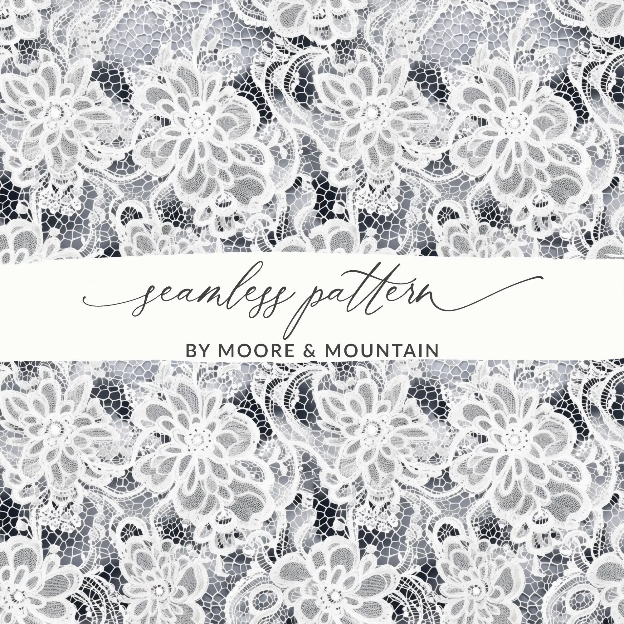 White Floral Lace Digital Seamless Pattern, 12x12 Inches JPEG Files, Delicate Lace Texture, Elegant Design, Digital Paper Download - Moore and Mountain