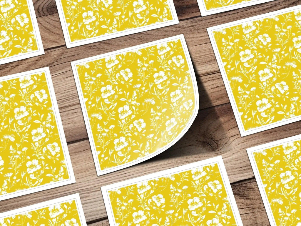 White Floral Pattern, Yellow Background, Digital Paper, Seamless Digital Design, Floral Digital Paper, Printable Pattern - Moore and Mountain