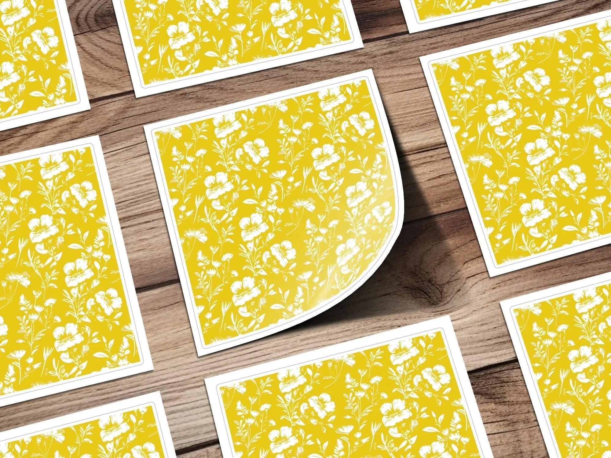 White Floral Pattern, Yellow Background, Digital Paper, Seamless Digital Design, Floral Digital Paper, Printable Pattern - Moore and Mountain