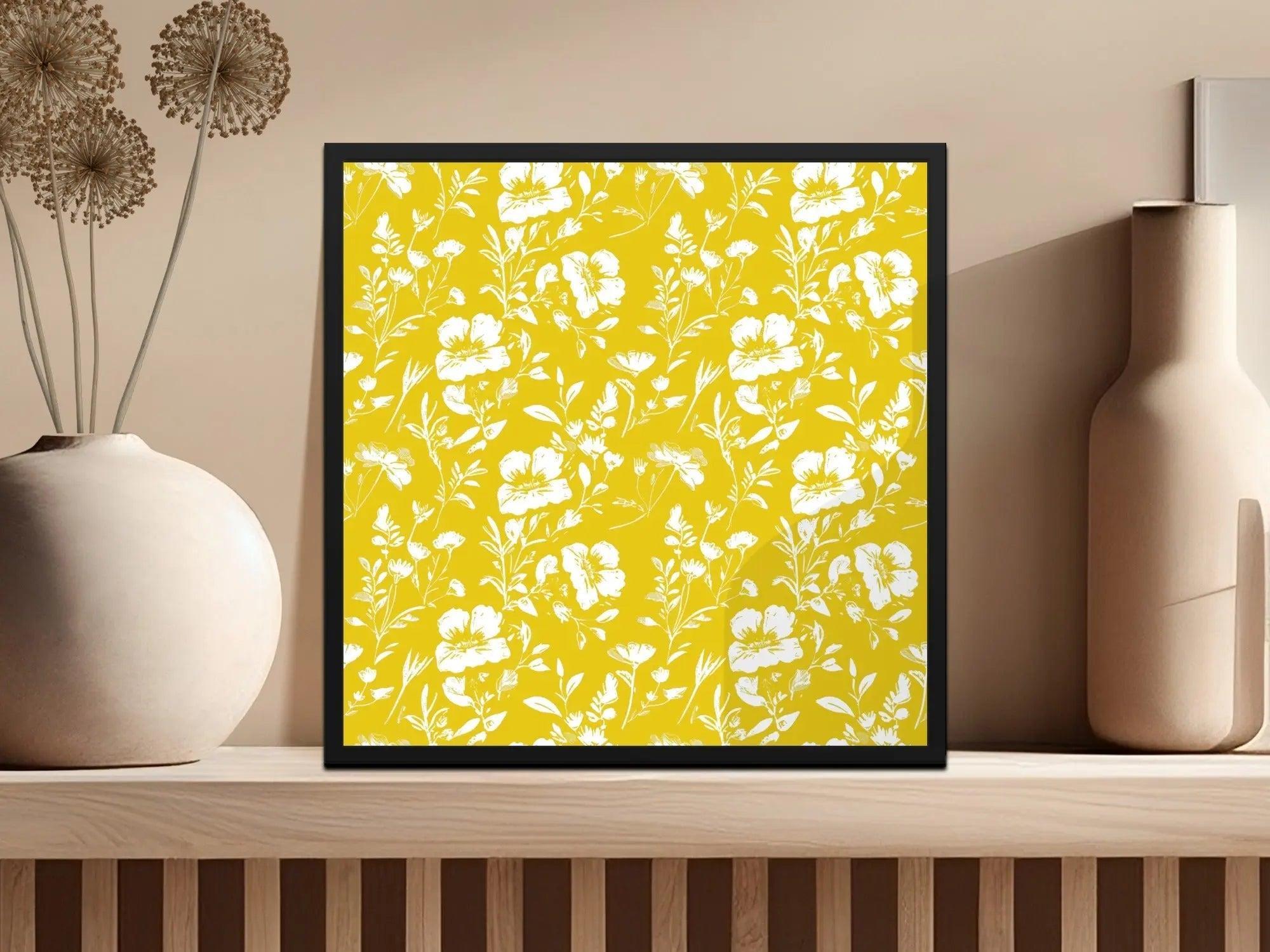 White Floral Pattern, Yellow Background, Digital Paper, Seamless Digital Design, Floral Digital Paper, Printable Pattern - Moore and Mountain