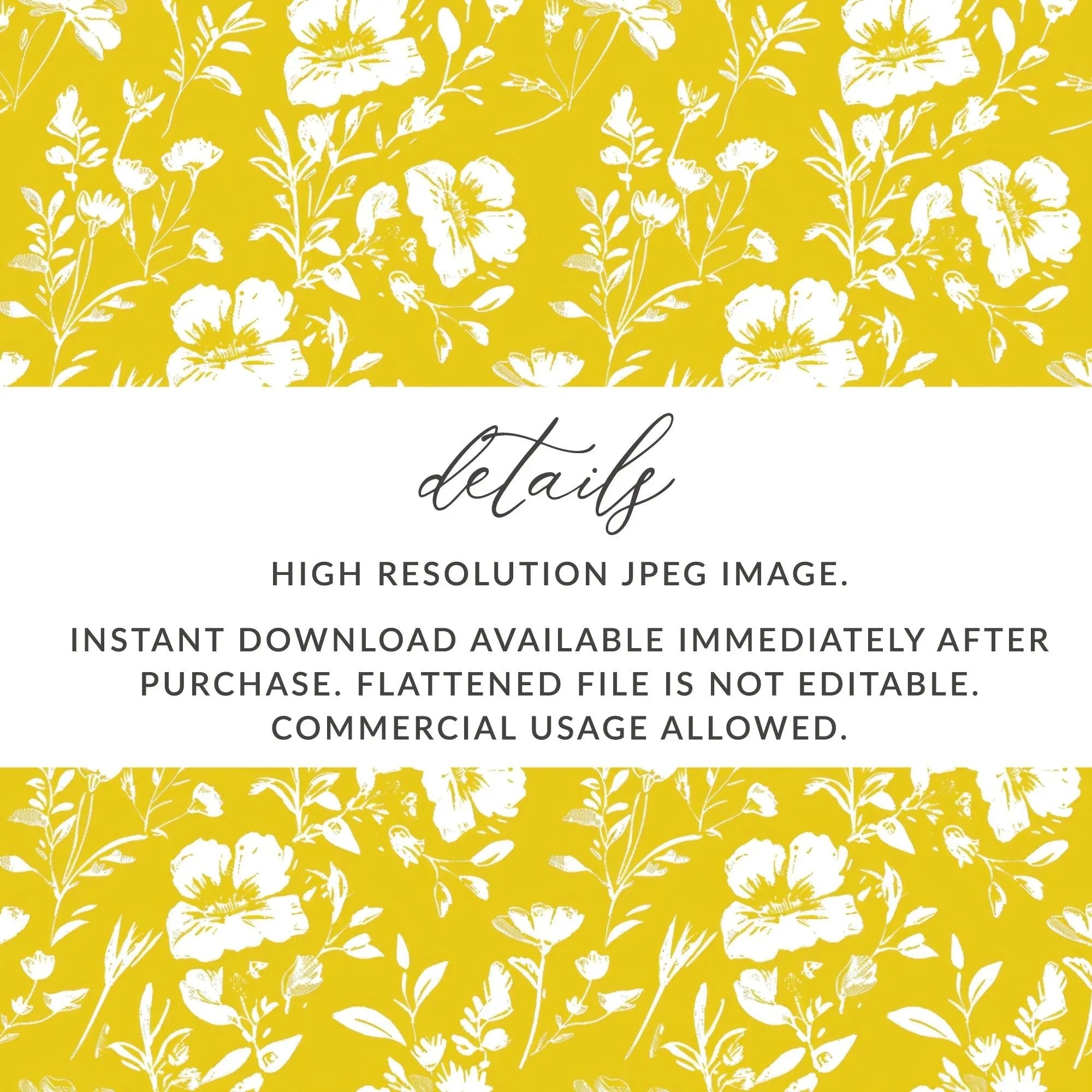 White Floral Pattern, Yellow Background, Digital Paper, Seamless Digital Design, Floral Digital Paper, Printable Pattern - Moore and Mountain
