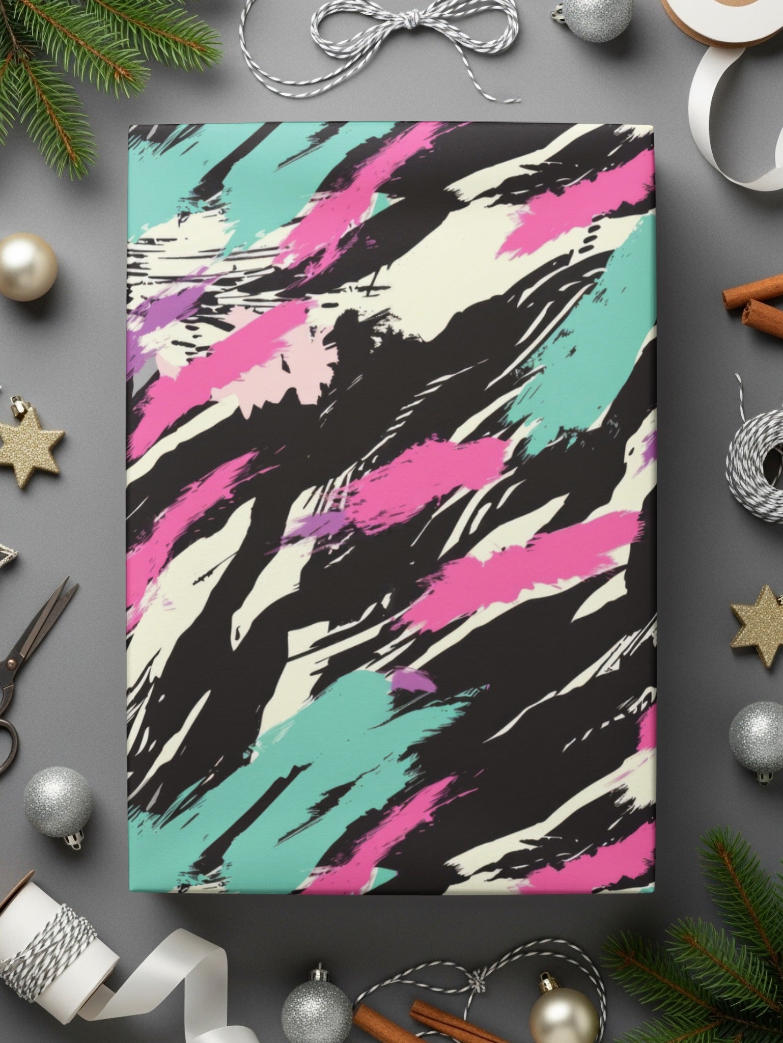 Colorful Abstract Brush Strokes Festive Gift Wrapping