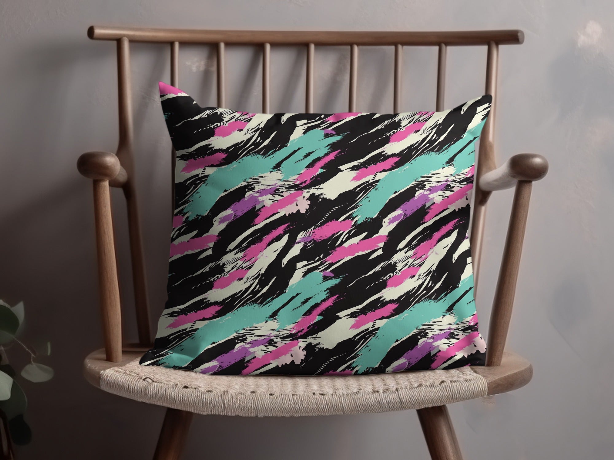 Vibrant Abstract Brushstroke Pattern Pillow