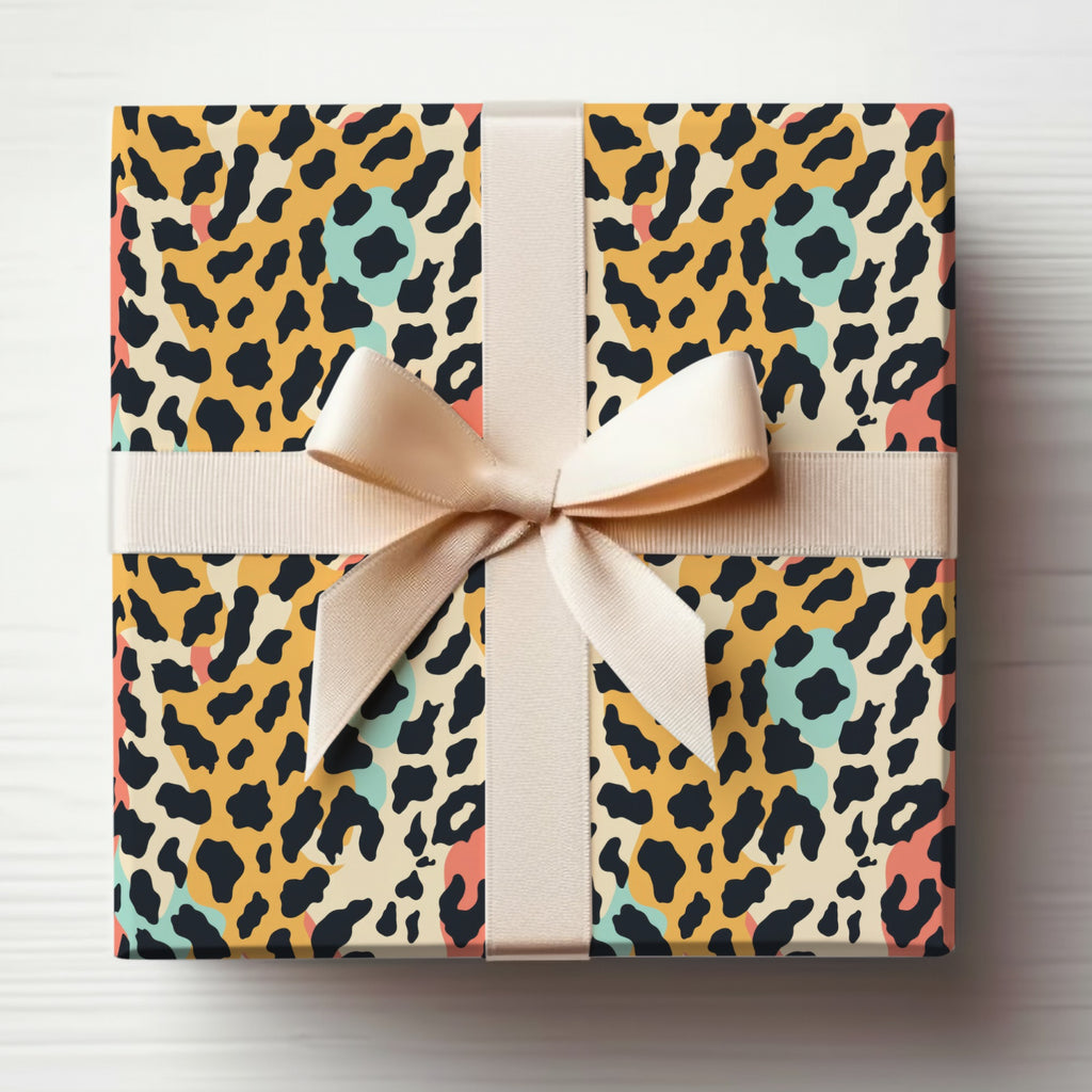 Colorful Leopard Print Gift Wrap Box with Ribbon