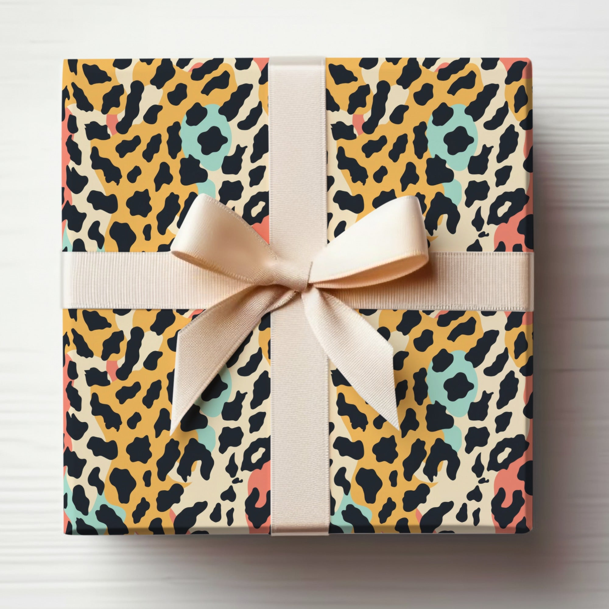 Colorful Leopard Print Gift Wrap Box with Ribbon