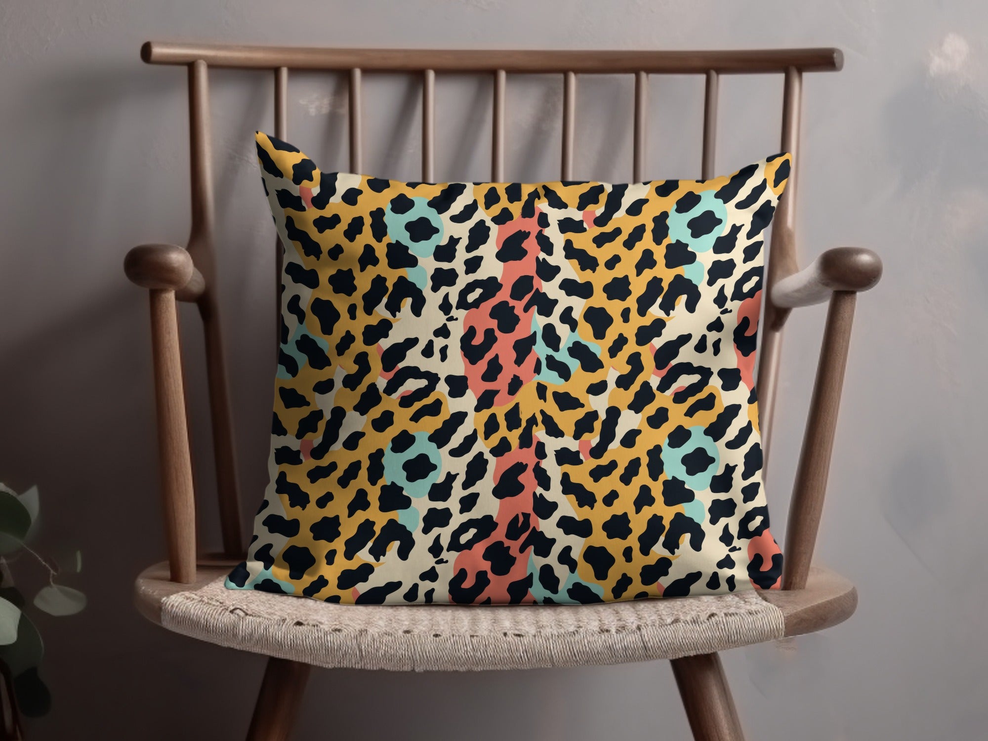 Bright Leopard Print Throw Pillow Home Decor Accessory