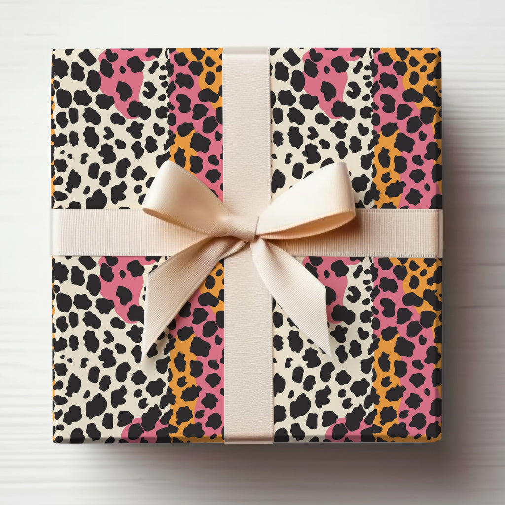 Colorful Leopard Print Gift Wrap with Ribbon Package