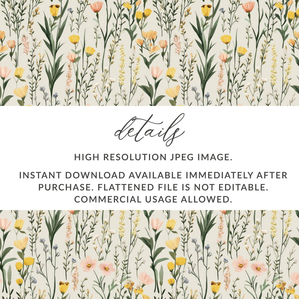 Wildflower Digital Paper, Floral Seamless Pattern, JPEG Digital Download, Botanical Print, Fabric Design, Scrapbooking, Spring Flowers - Moore and Mountain