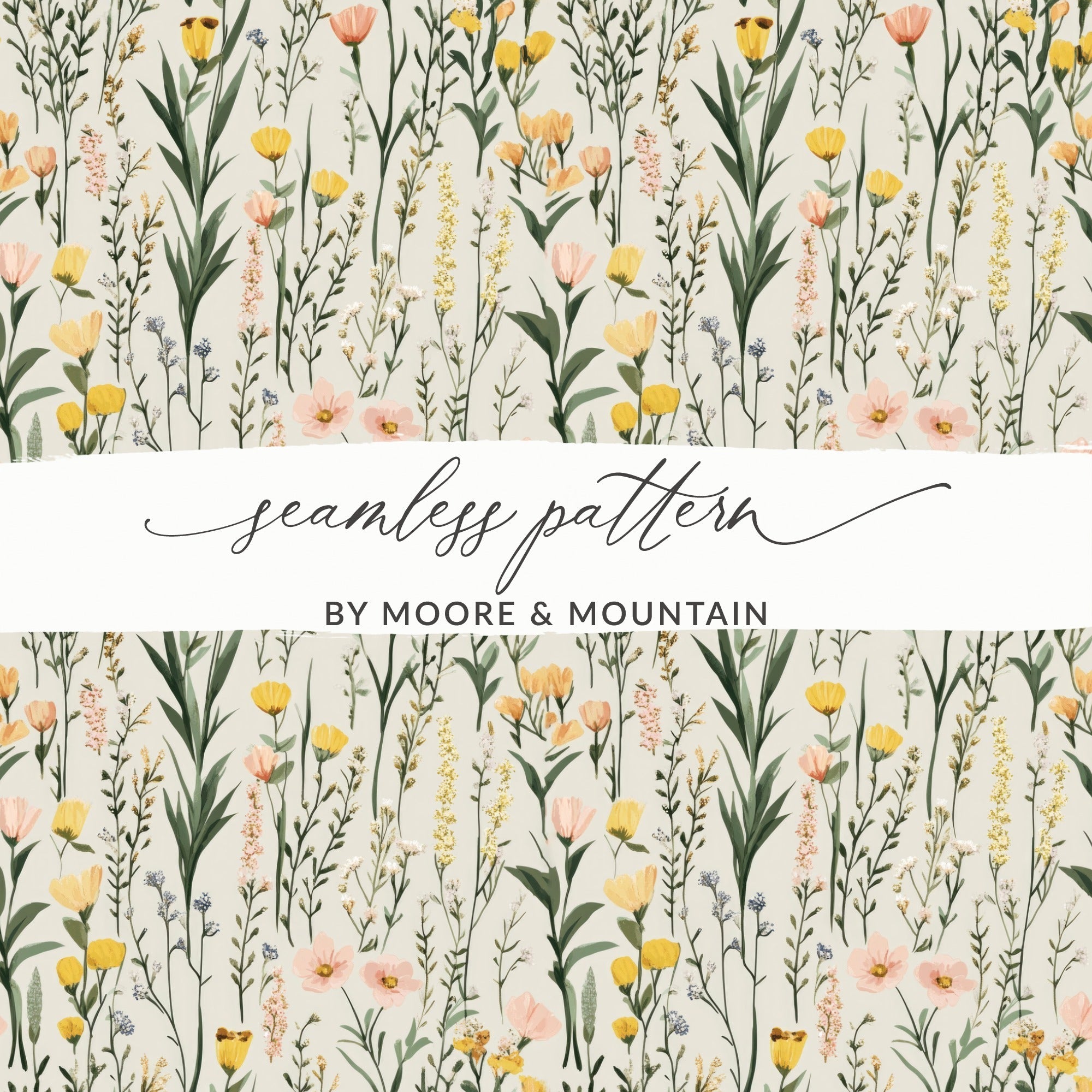 Wildflower Digital Paper, Floral Seamless Pattern, JPEG Digital Download, Botanical Print, Fabric Design, Scrapbooking, Spring Flowers - Moore and Mountain