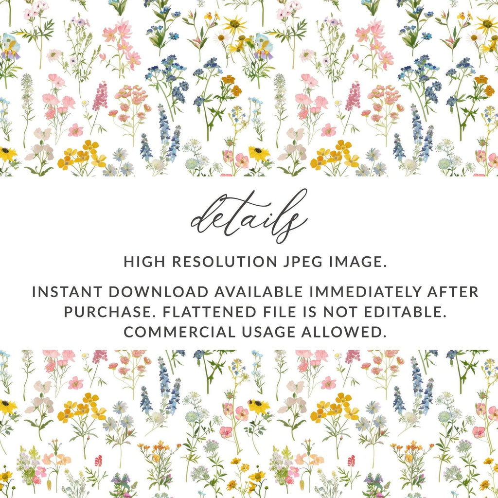 Wildflower Digital Seamless Pattern, Floral Print JPEG, Watercolor Flower Design for Fabric, Paper Crafts, DIY Projects, Downloadable Art - Moore and Mountain