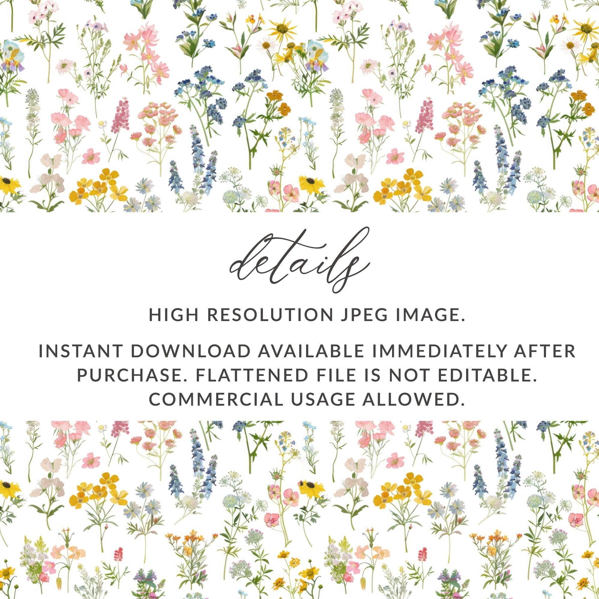 Wildflower Digital Seamless Pattern, Floral Print JPEG, Watercolor Flower Design for Fabric, Paper Crafts, DIY Projects, Downloadable Art - Moore and Mountain