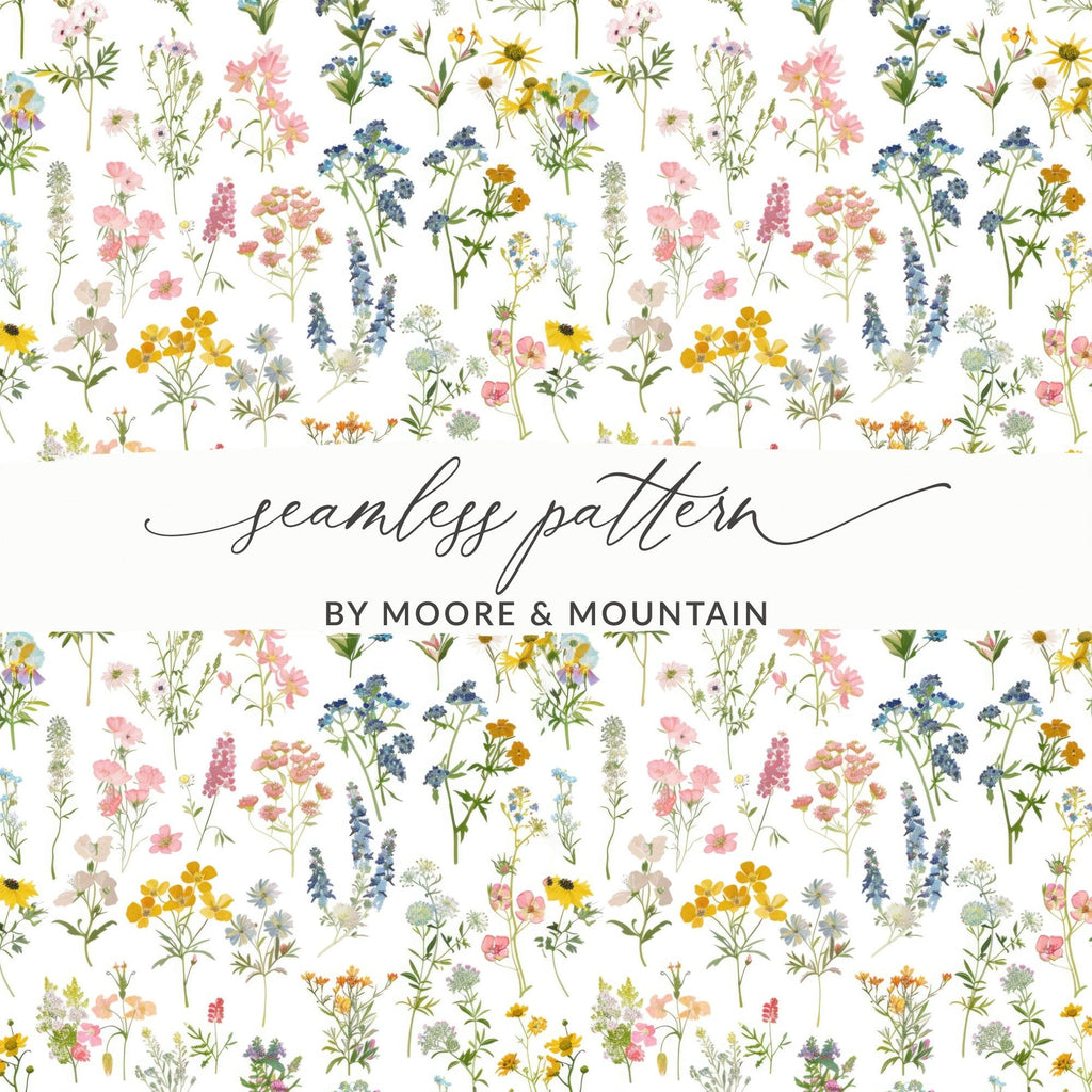 Wildflower Digital Seamless Pattern, Floral Print JPEG, Watercolor Flower Design for Fabric, Paper Crafts, DIY Projects, Downloadable Art - Moore and Mountain