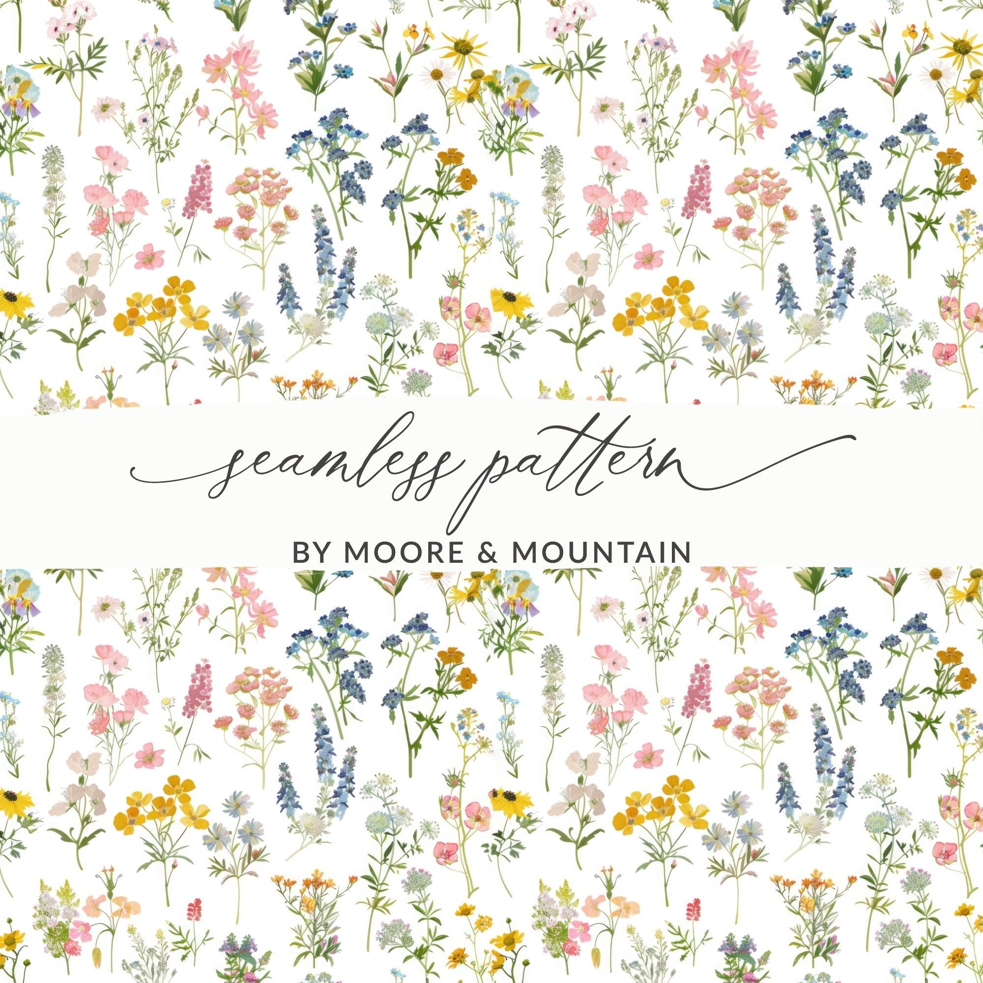 Wildflower Digital Seamless Pattern, Floral Print JPEG, Watercolor Flower Design for Fabric, Paper Crafts, DIY Projects, Downloadable Art - Moore and Mountain