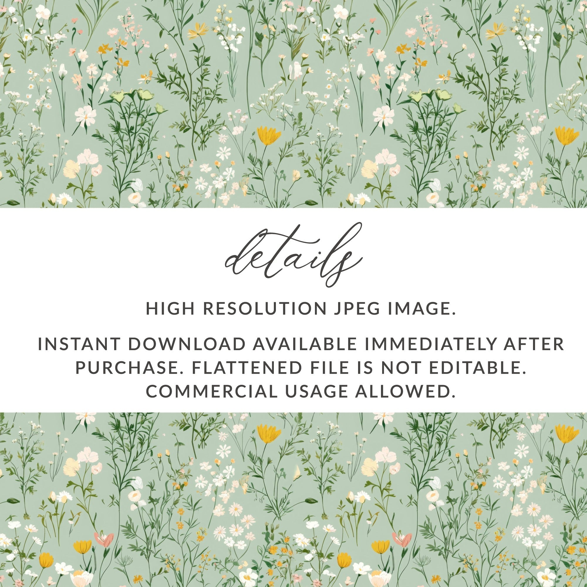Wildflower Field Digital Paper, Seamless Floral Pattern, Sage Green Background, Digital Fabric Design, Repeating Pattern, 2 JPEG Scales - Moore and Mountain