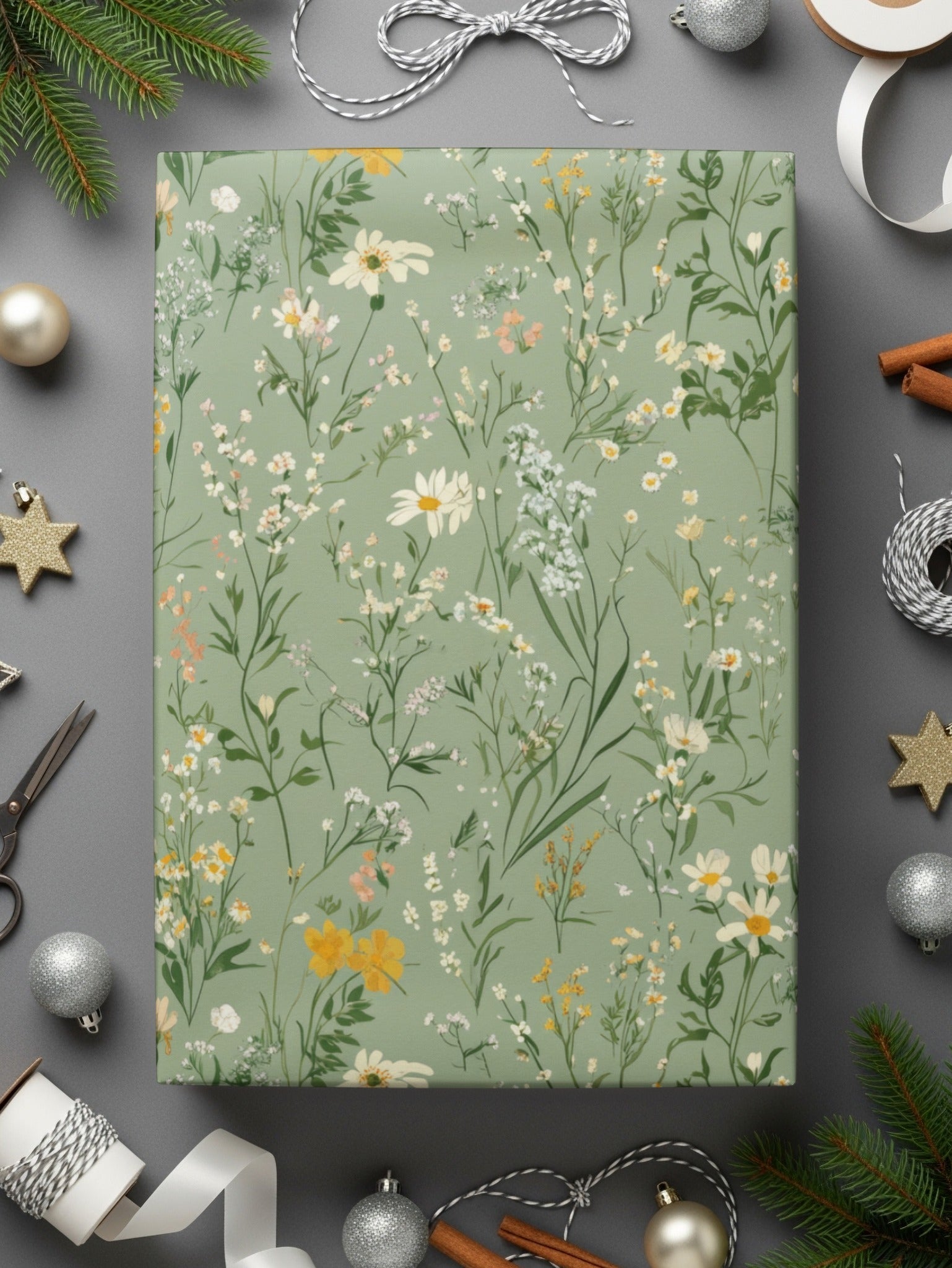 Wildflower Seamless Pattern, Sage Green Digital Paper, Floral Printable, Digital Texture, Fabric Design, Scrapbook Paper, Digital Product - Moore and Mountain