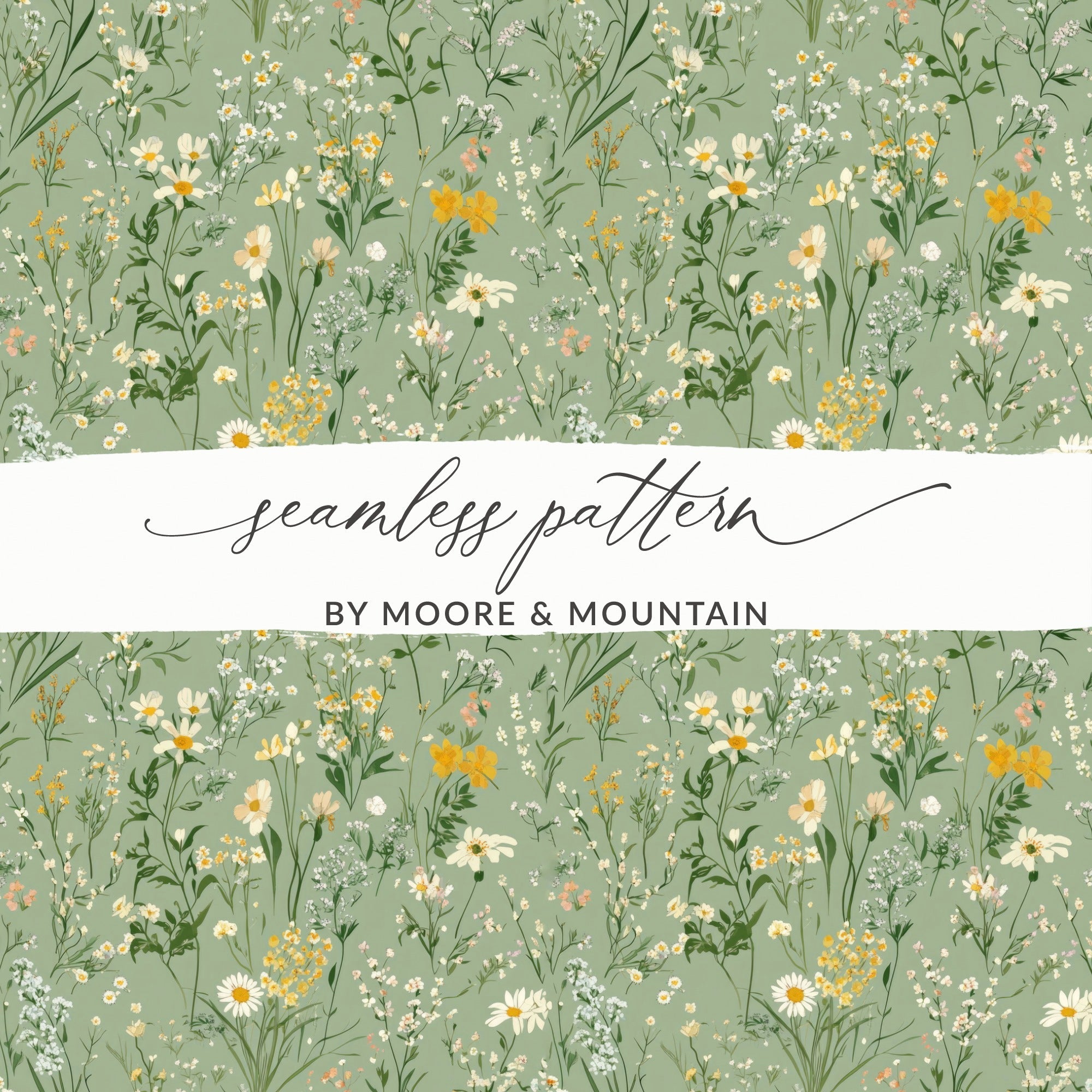 Wildflower Seamless Pattern, Sage Green Digital Paper, Floral Printable, Digital Texture, Fabric Design, Scrapbook Paper, Digital Product - Moore and Mountain