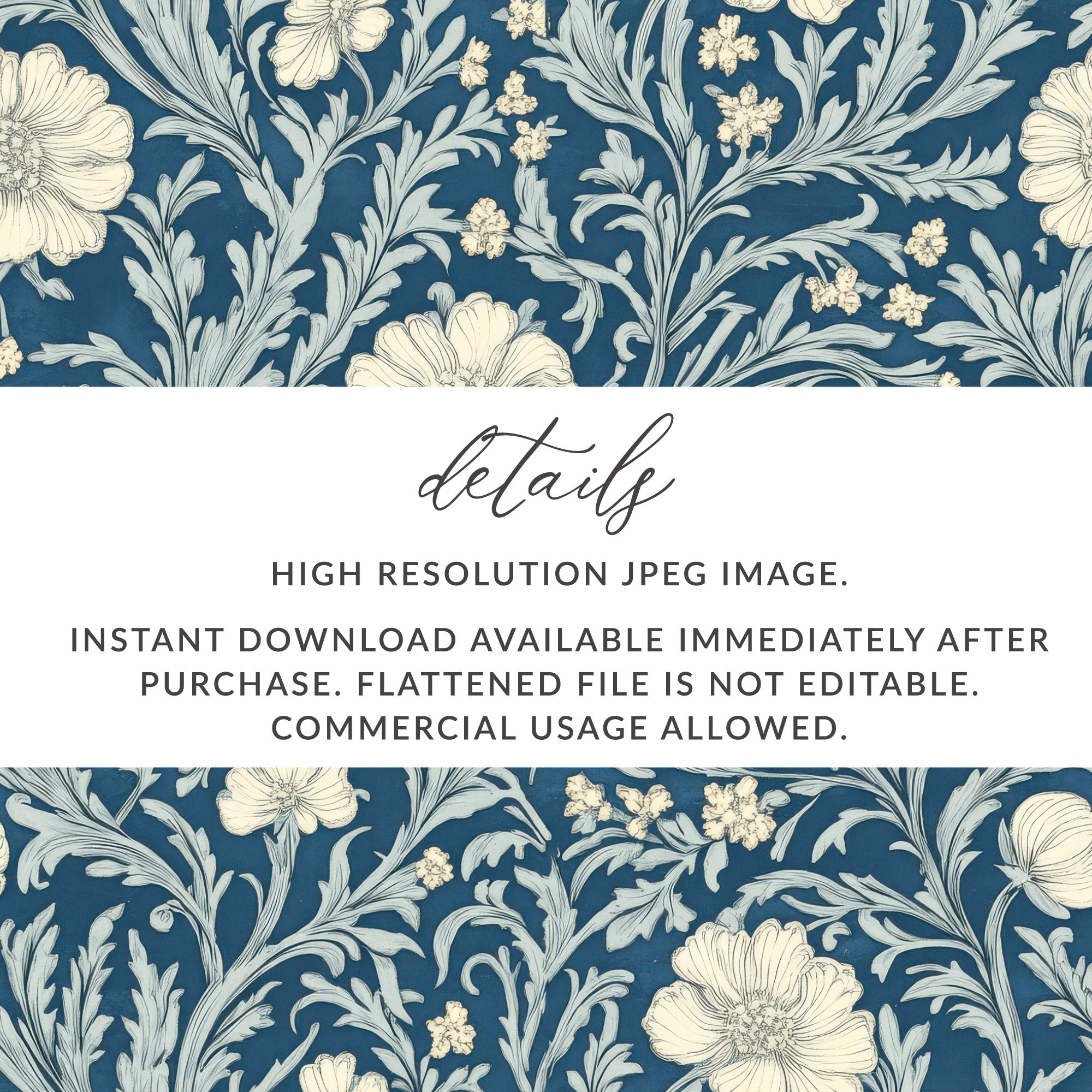 William Morris Blue Larkspur Print Seamless Vines Background Dark - Moore and Mountain
