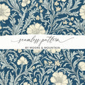 William Morris Blue Larkspur Print Seamless Vines Background Dark - Moore and Mountain