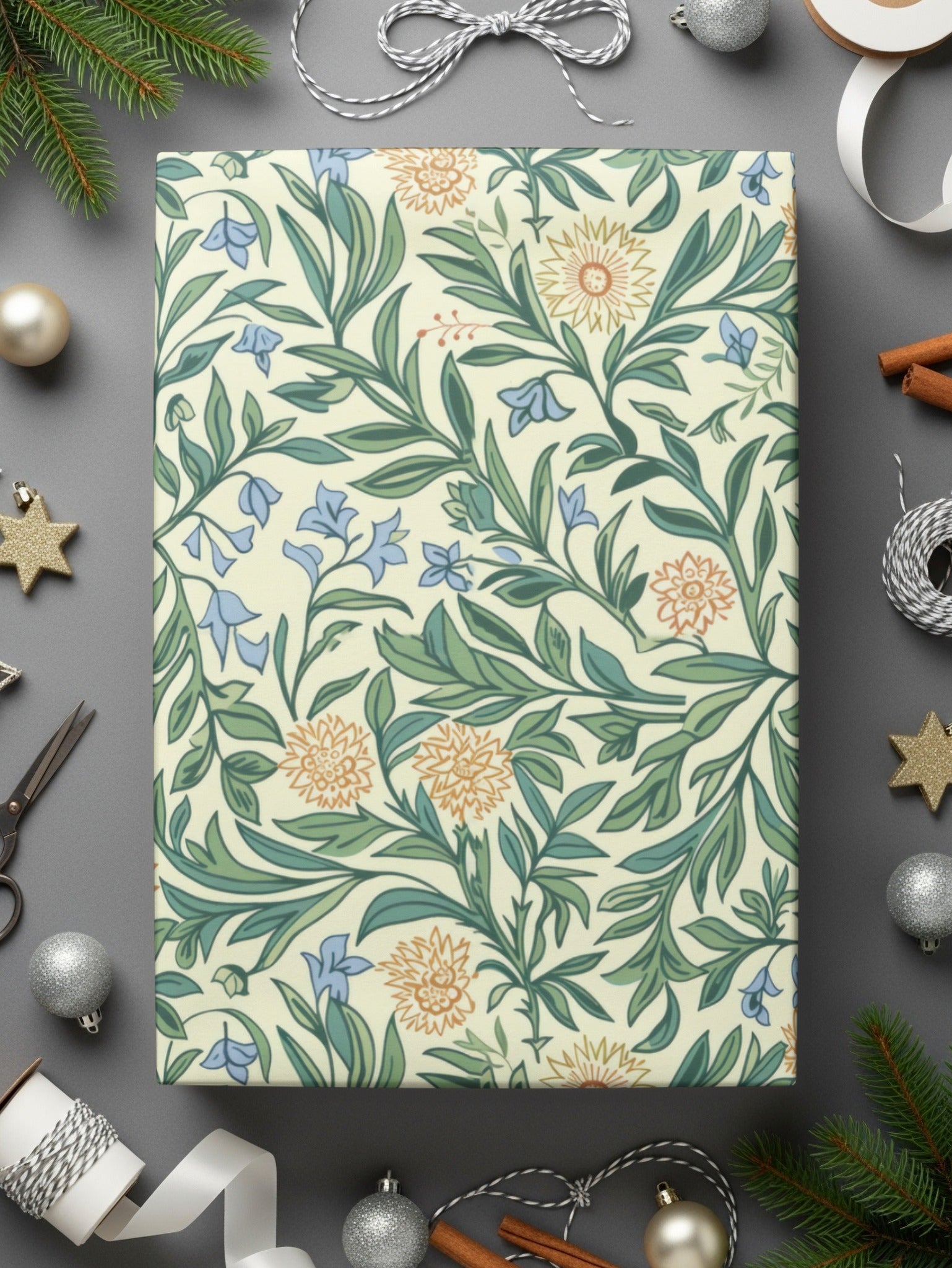 Floral Seamless Pattern Digital Paper, William Morris Style, Botanical Print, Flower Repeat Pattern, Fabric Design, Digital Download - Moore and Mountain