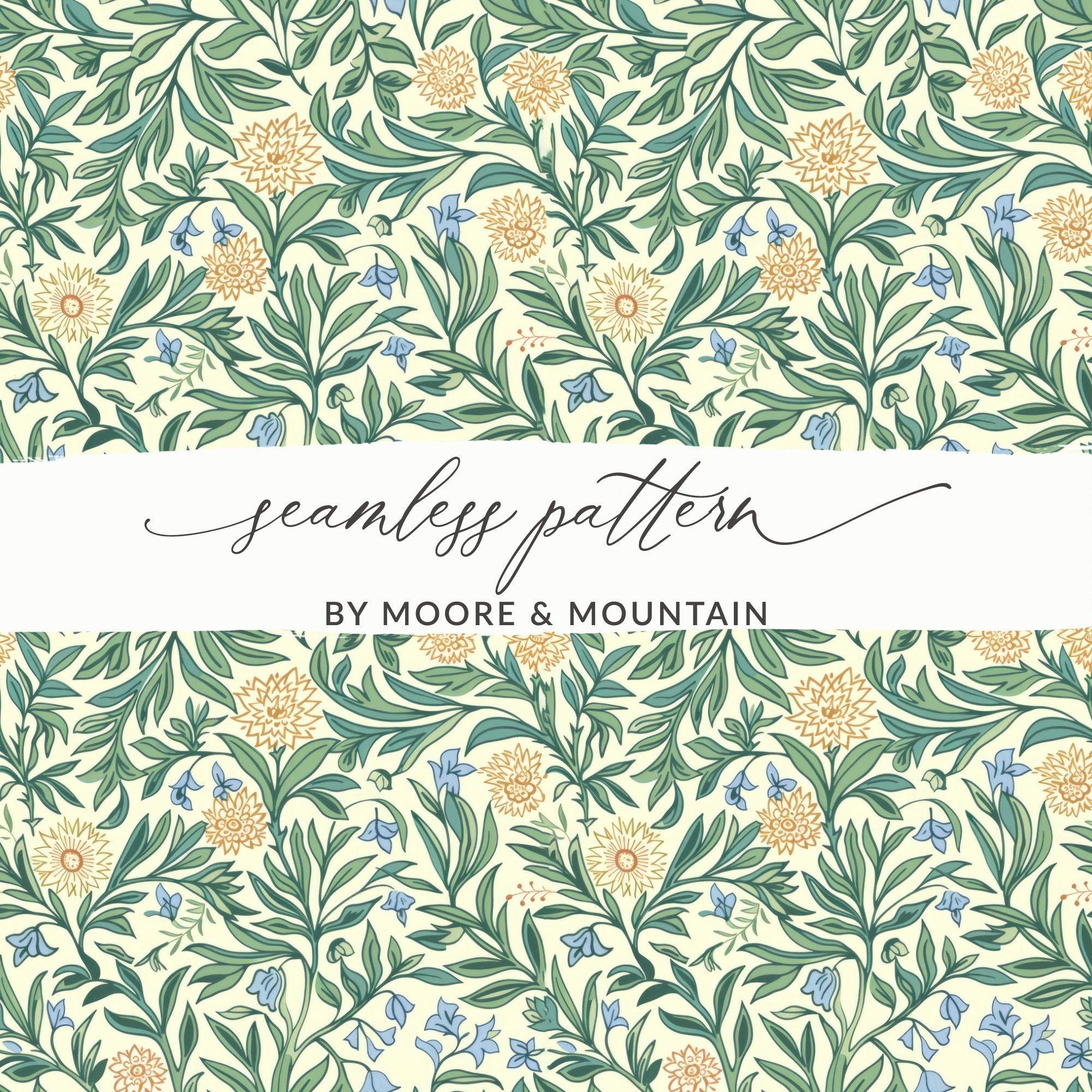 Floral Seamless Pattern Digital Paper, William Morris Style, Botanical Print, Flower Repeat Pattern, Fabric Design, Digital Download - Moore and Mountain