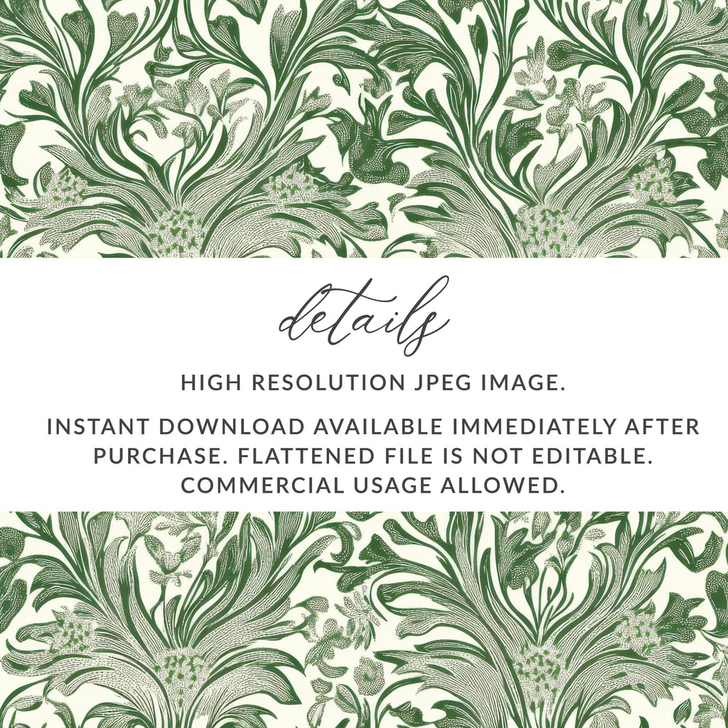 William Morris Larkspur Seamless Vintage Vines Background Dark Green Digital - Moore and Mountain