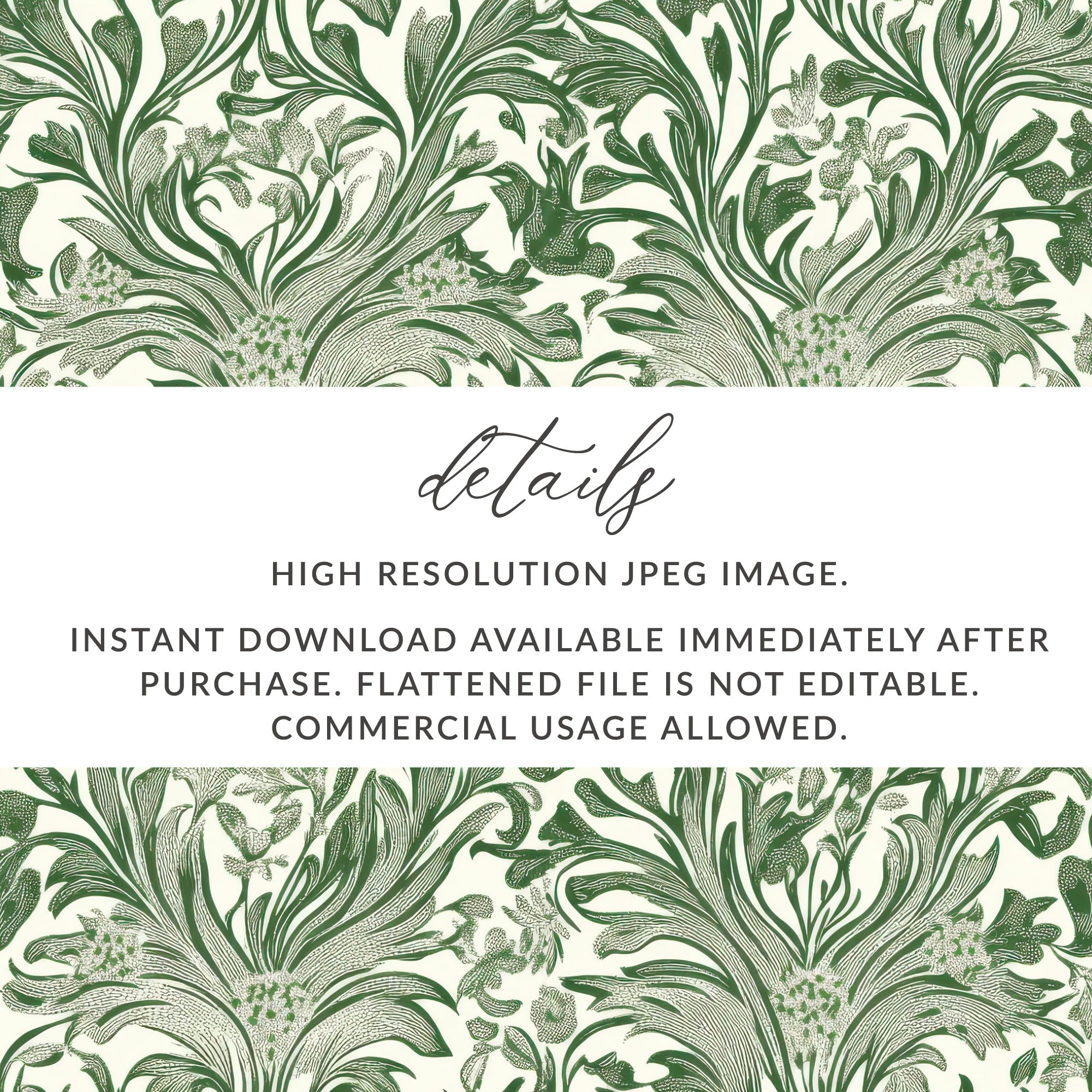 William Morris Larkspur Seamless Vintage Vines Background Dark Green Digital - Moore and Mountain