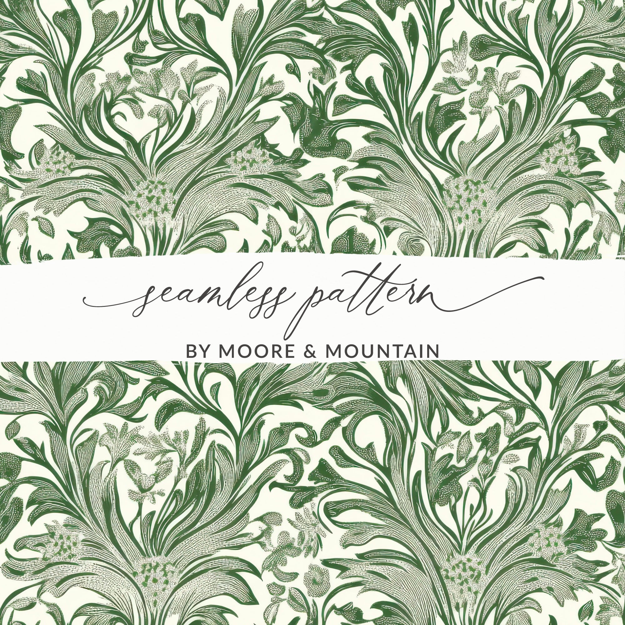 William Morris Larkspur Seamless Vintage Vines Background Dark Green Digital - Moore and Mountain
