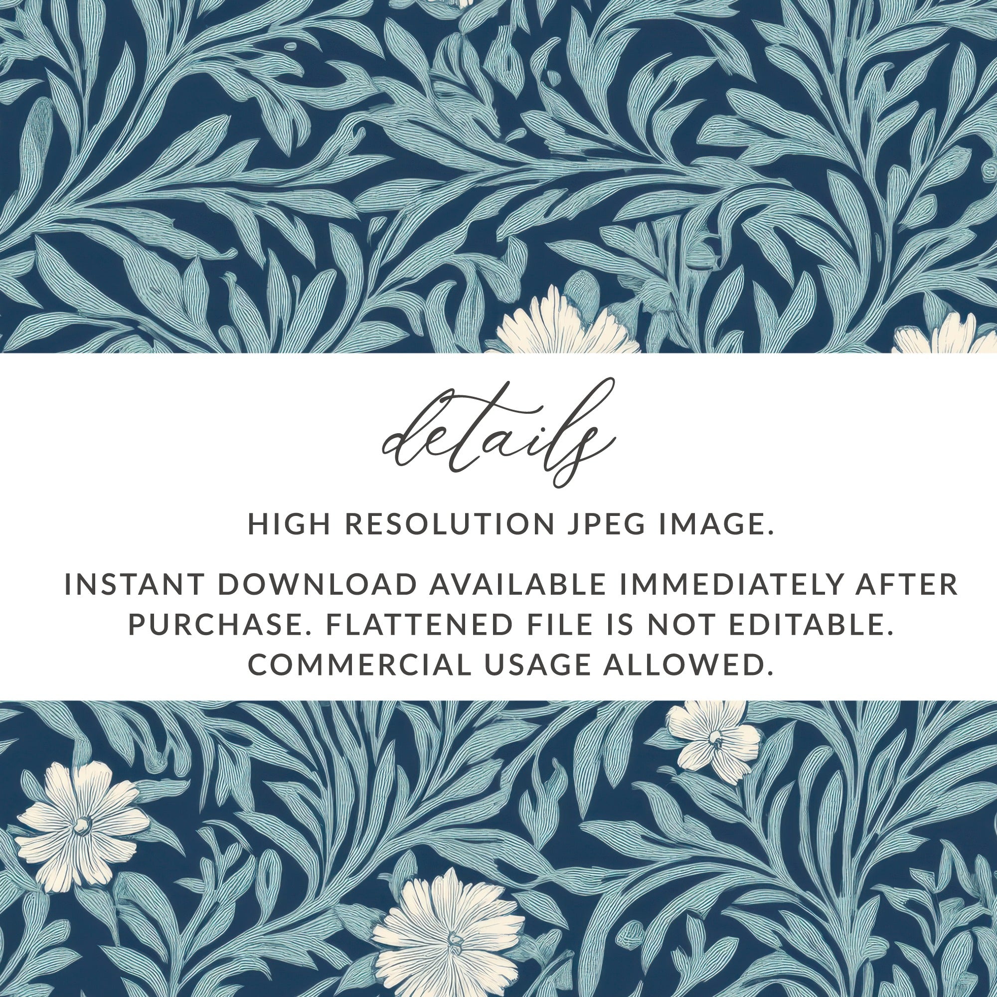 William Morris Seamless Pattern Blue White Floral Digital - Moore and Mountain