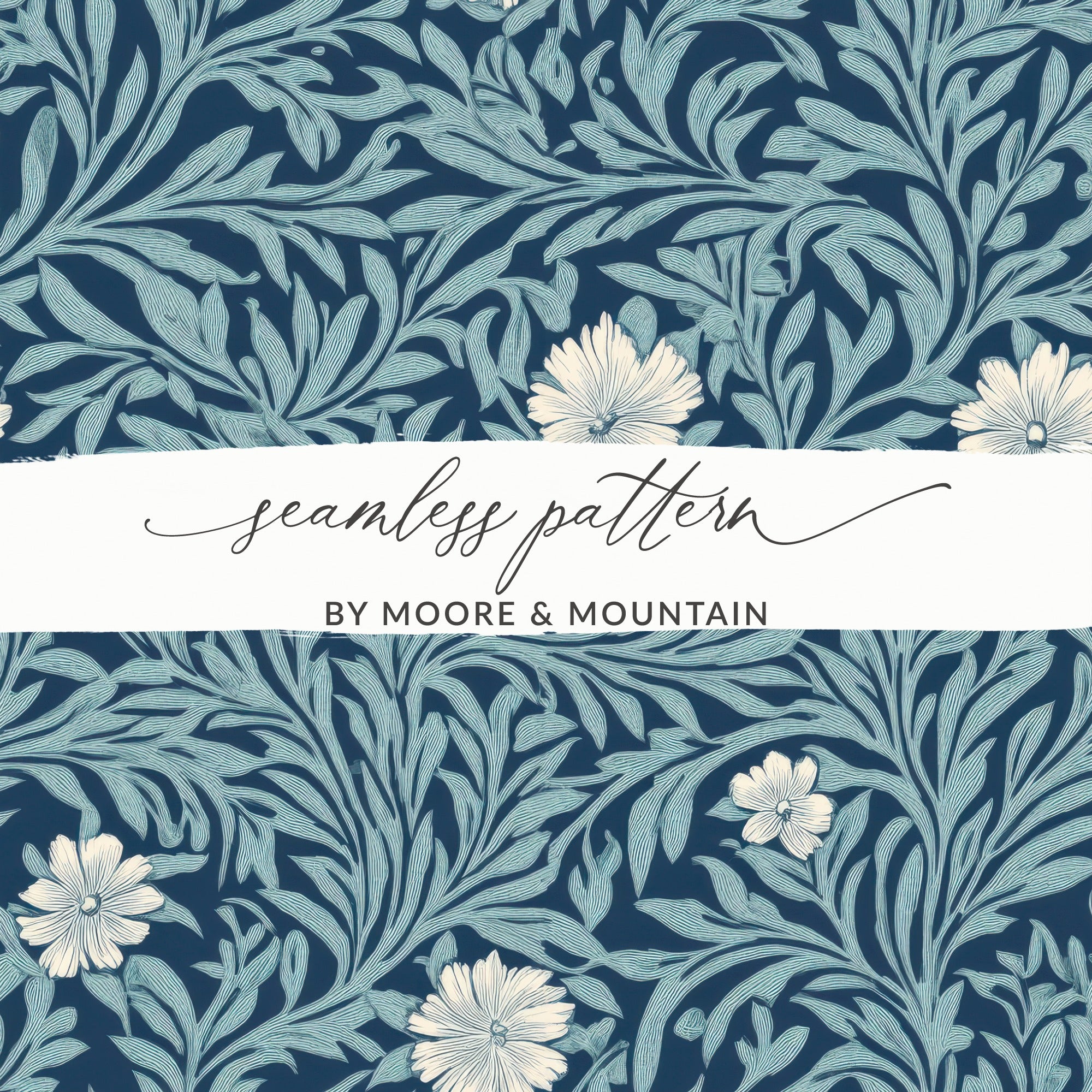 William Morris Seamless Pattern Blue White Floral Digital - Moore and Mountain