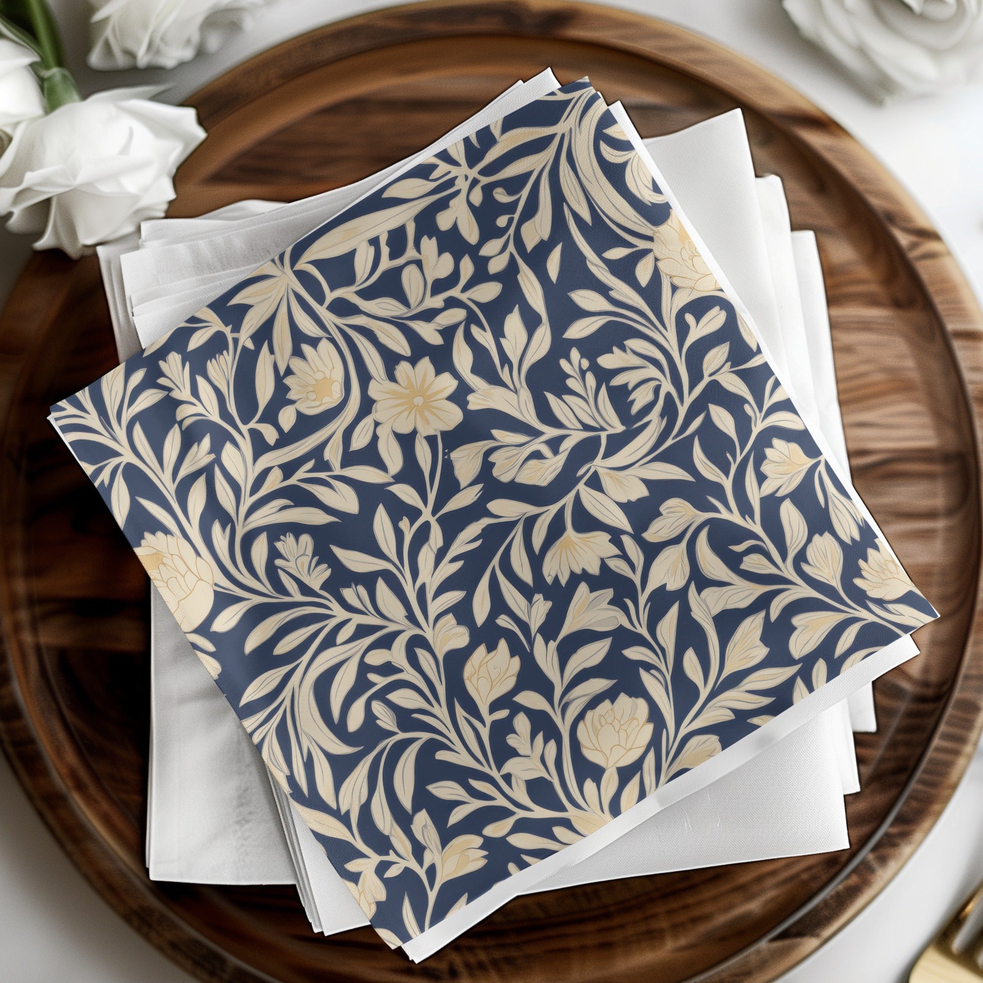 William Morris Seamless Pattern Blue and Cream Digital - Moore and Mountain