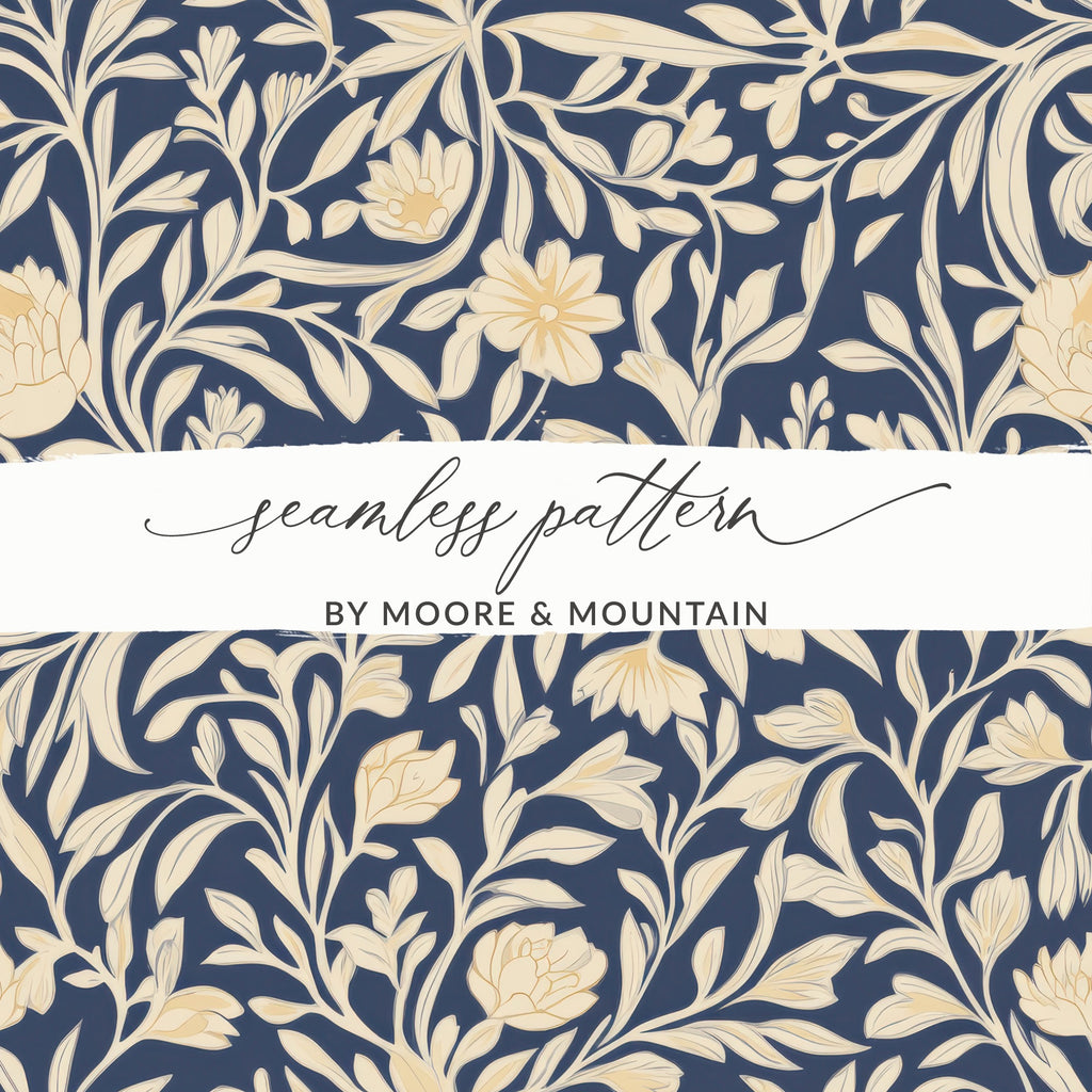 William Morris Seamless Pattern Blue and Cream Digital - Moore and Mountain