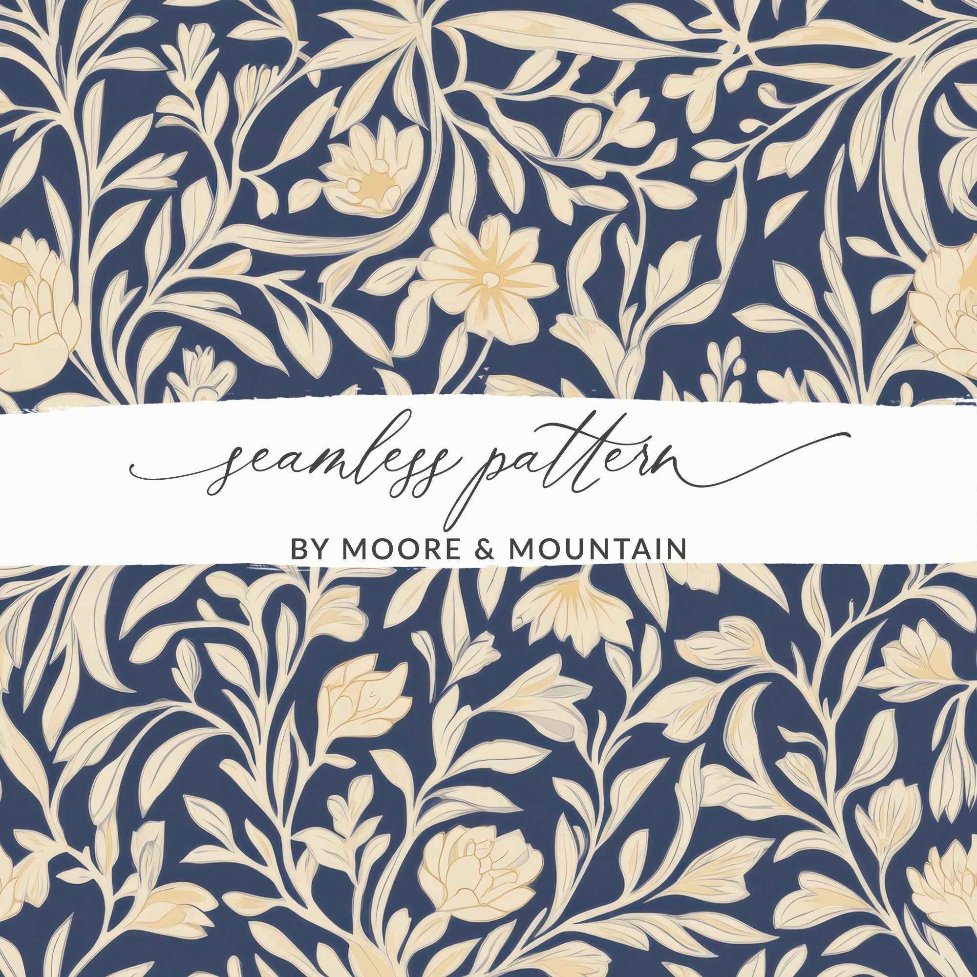 William Morris Seamless Pattern Blue and Cream Digital - Moore and Mountain