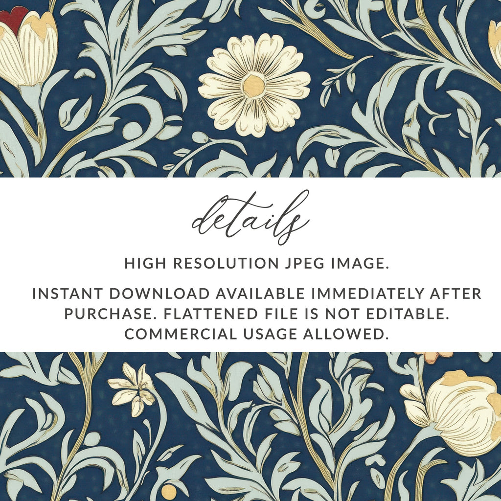 William Morris Seamless Pattern Navy Beige Light Blue Digital - Moore and Mountain