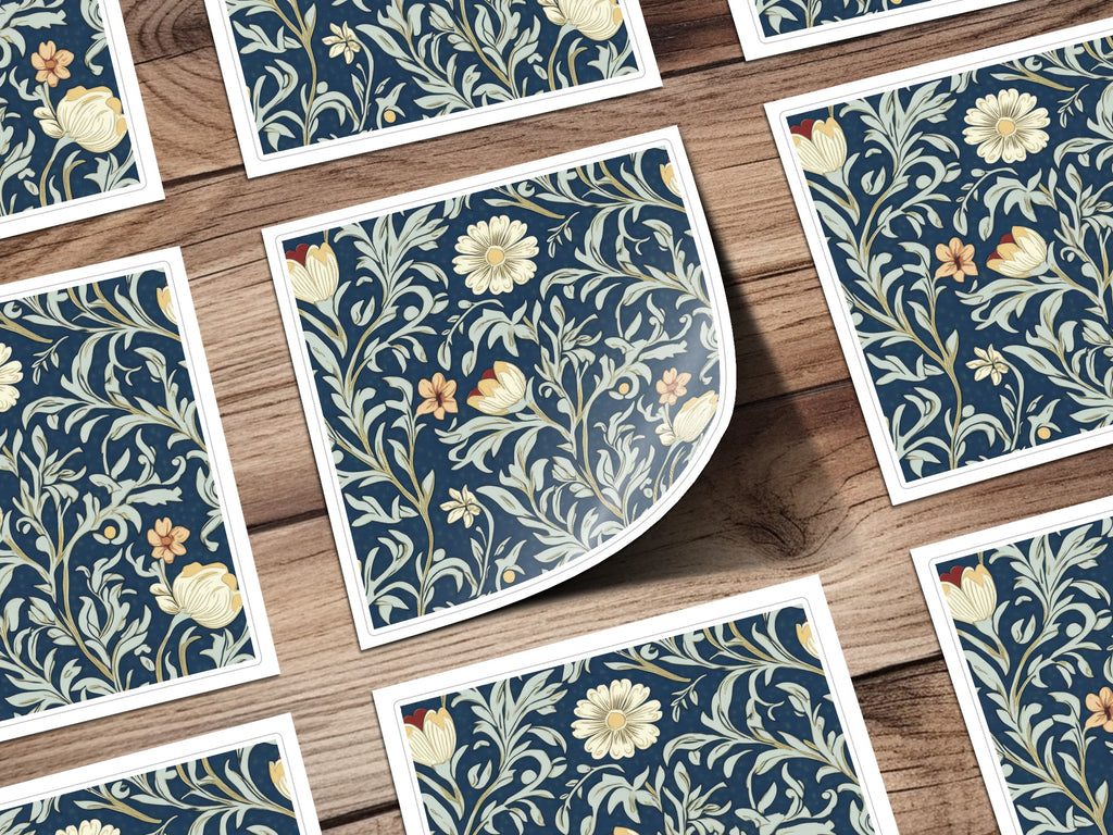 William Morris Seamless Pattern Navy Beige Light Blue Digital - Moore and Mountain