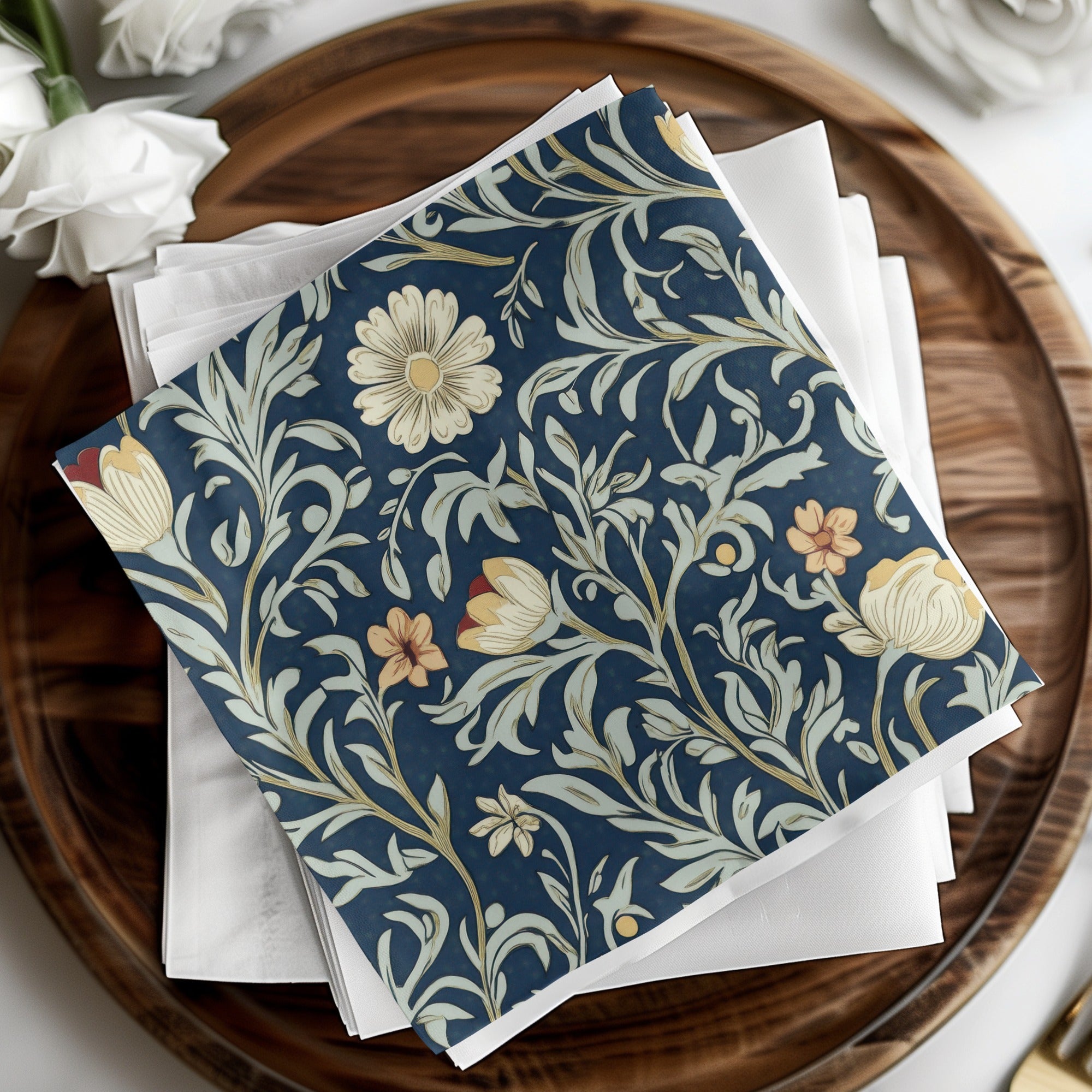 William Morris Seamless Pattern Navy Beige Light Blue Digital - Moore and Mountain
