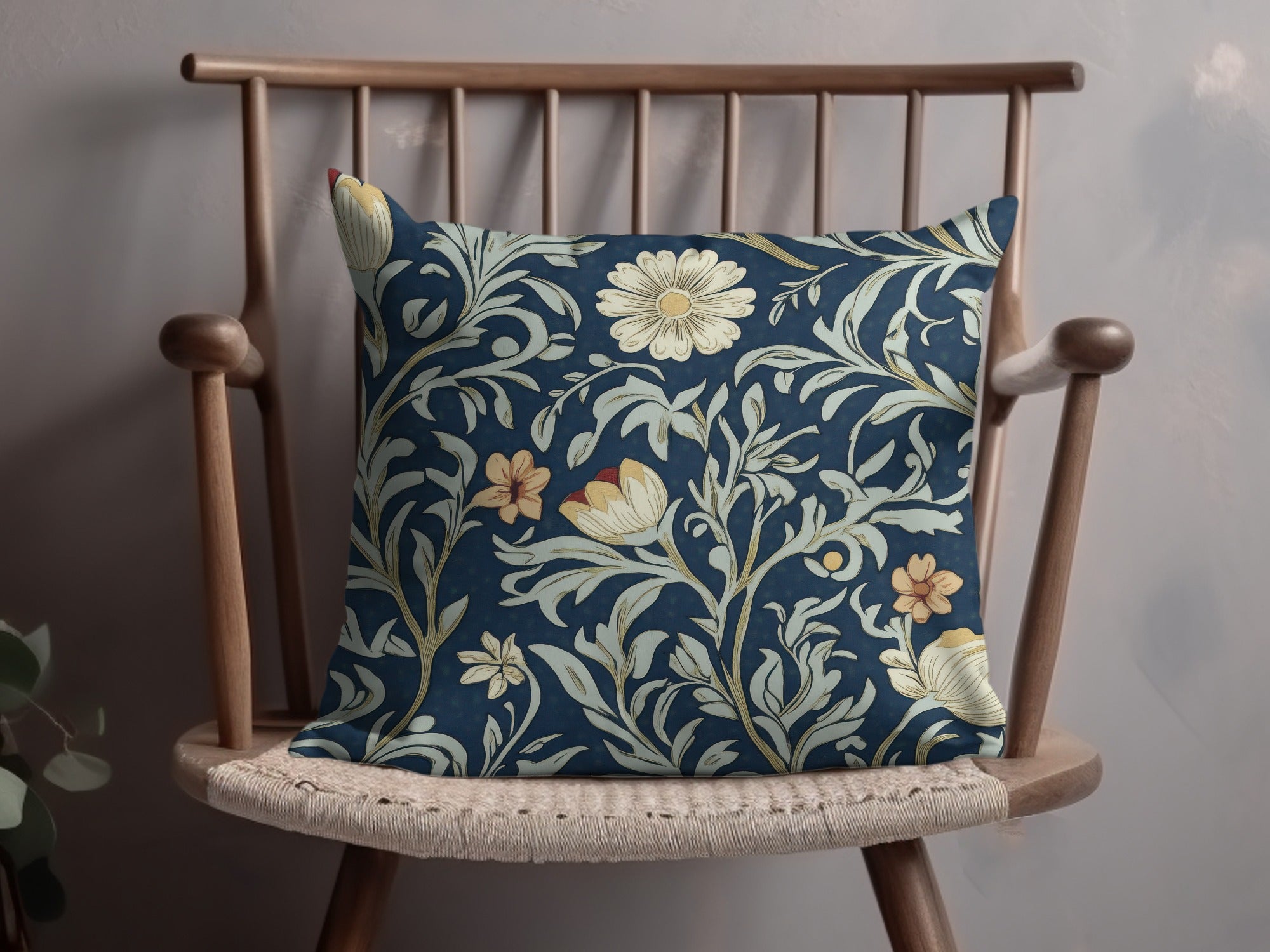 William Morris Seamless Pattern Navy Beige Light Blue Digital - Moore and Mountain