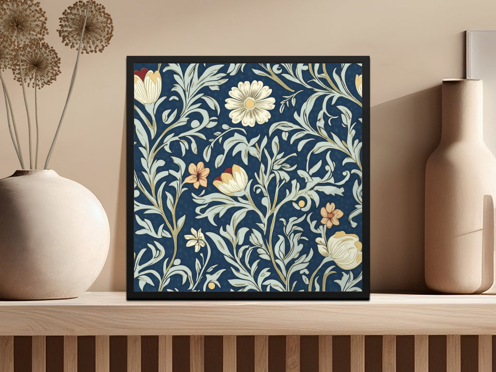 William Morris Seamless Pattern Navy Beige Light Blue Digital - Moore and Mountain