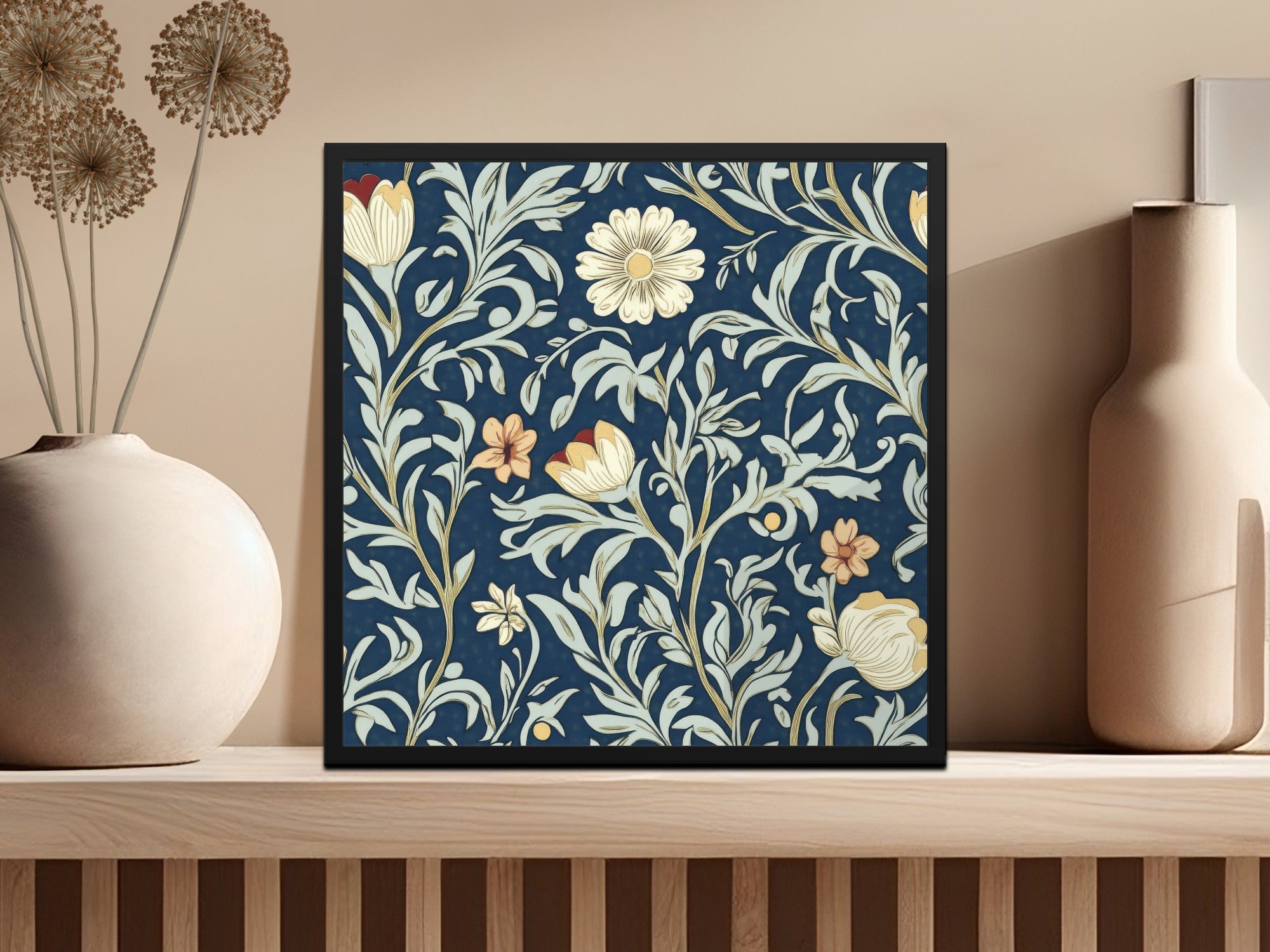 William Morris Seamless Pattern Navy Beige Light Blue Digital - Moore and Mountain