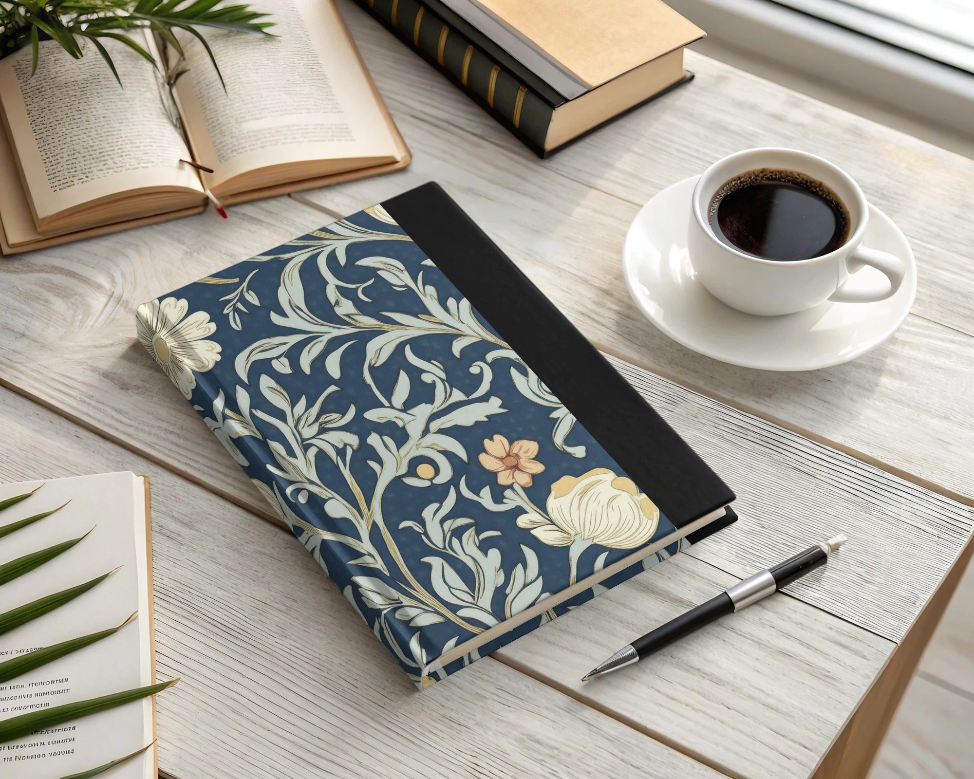 William Morris Seamless Pattern Navy Beige Light Blue Digital - Moore and Mountain