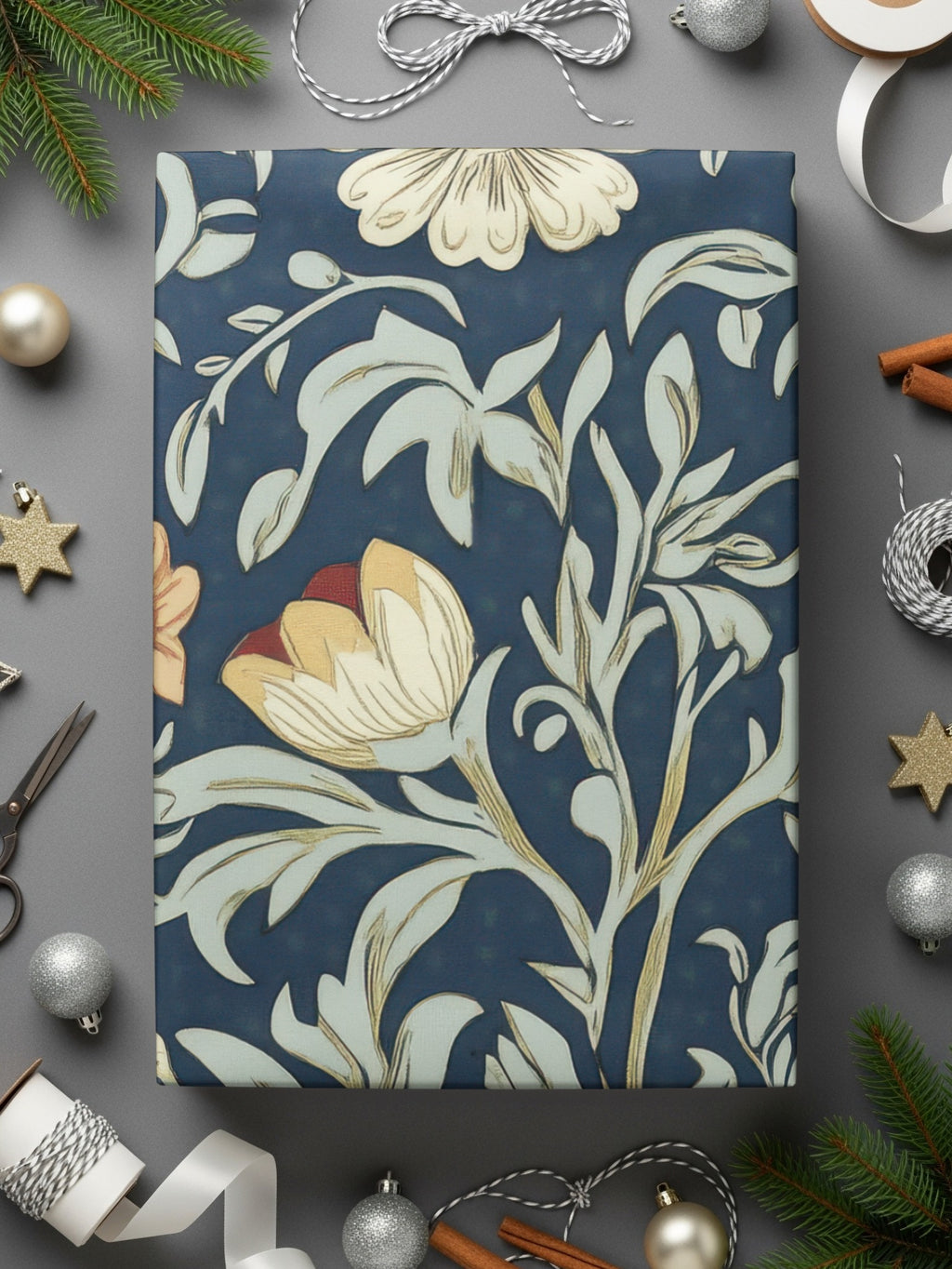 William Morris Seamless Pattern Navy Beige Light Blue Digital - Moore and Mountain